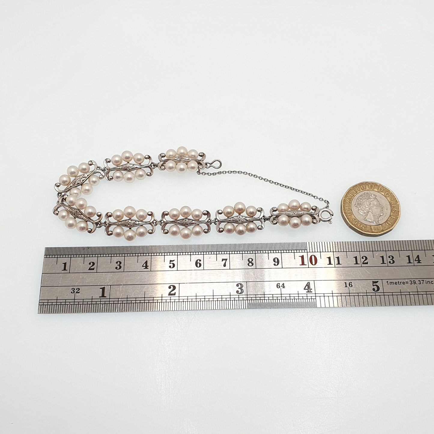 Vintage MIKIMOTO Pearl Bracelet Sterling Silver Cultured Pearls Genuine Real Fine 18cm 7" 18.22g Japanese Japan Womens Jewelry Jewellery