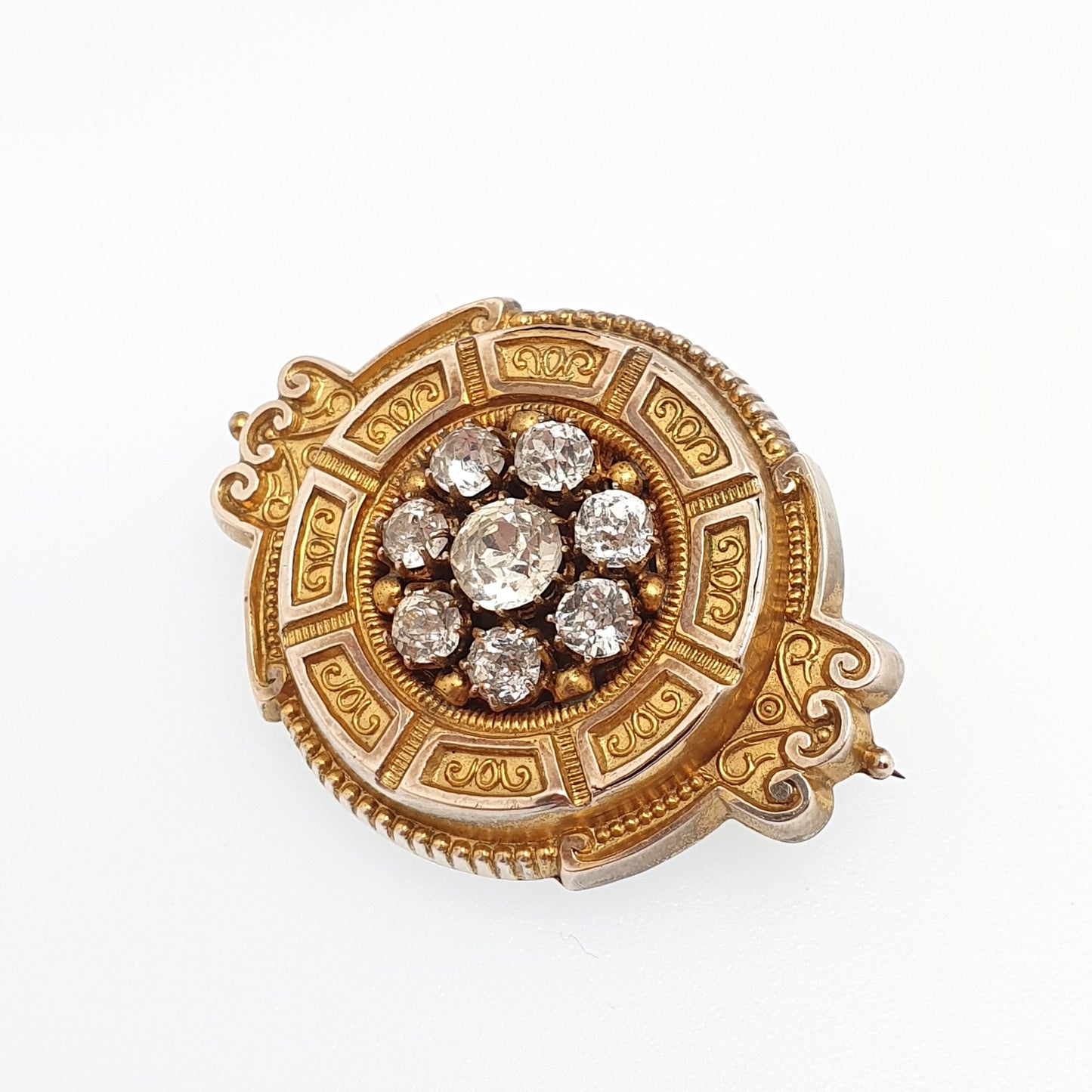 Antique Victorian 9ct Gold Diamond Paste Brooch Mourning Locket Ornate Etruscan Solid 375 Picture Photo Vintage Womens Jewelry Jewellery