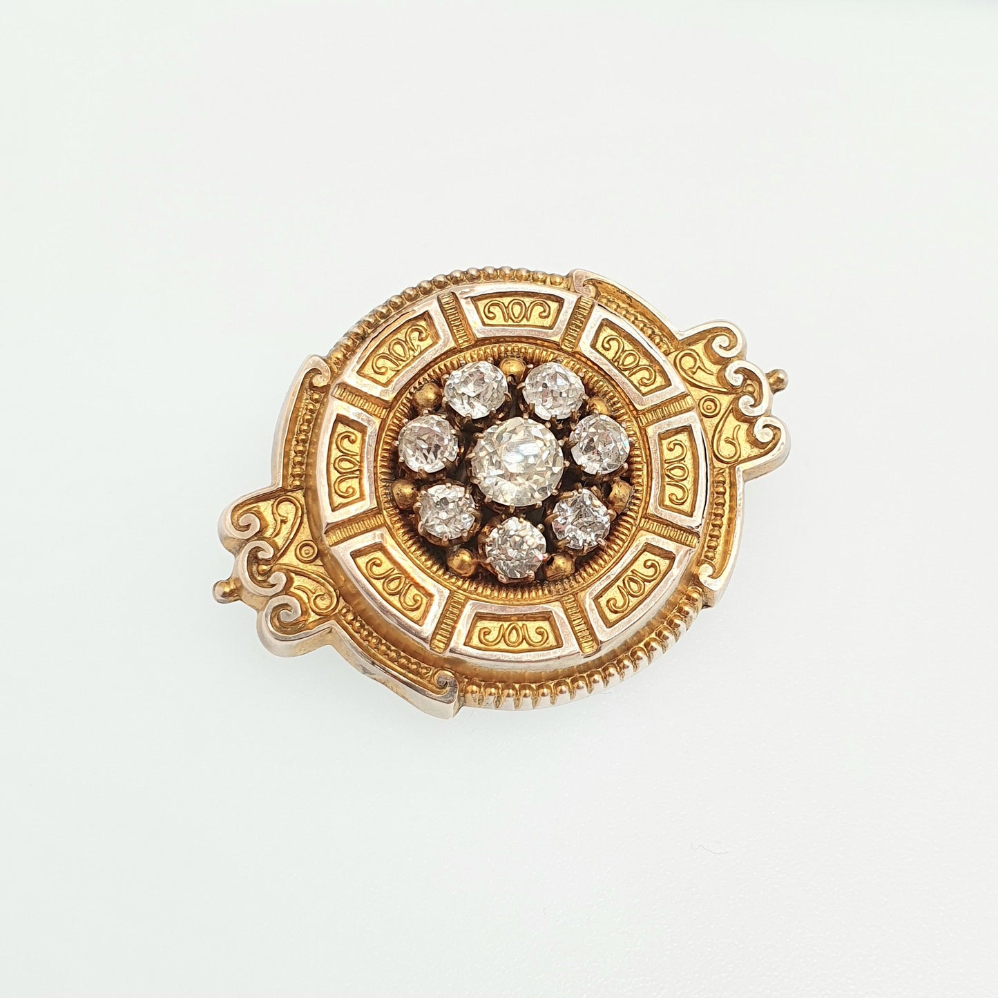 Antique Victorian 9ct Gold Diamond Paste Brooch Mourning Locket Ornate Etruscan Solid 375 Picture Photo Vintage Womens Jewelry Jewellery