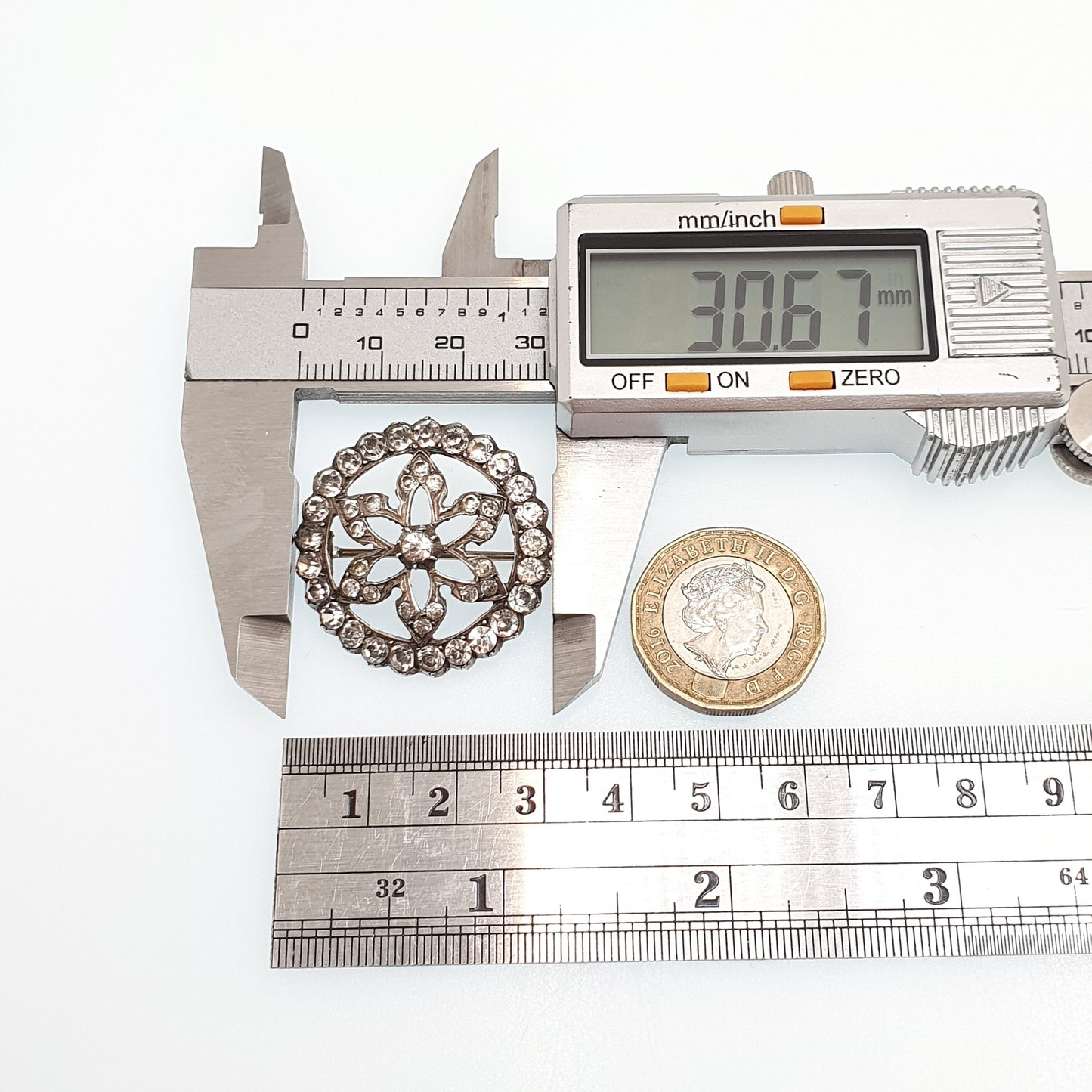 Antique Georgian Paste Solid Silver Star Brooch Old Cut Shape Foiled Diamond Pastes Moon Stars Solid Backed Vintage Ladies Womens Jewelry