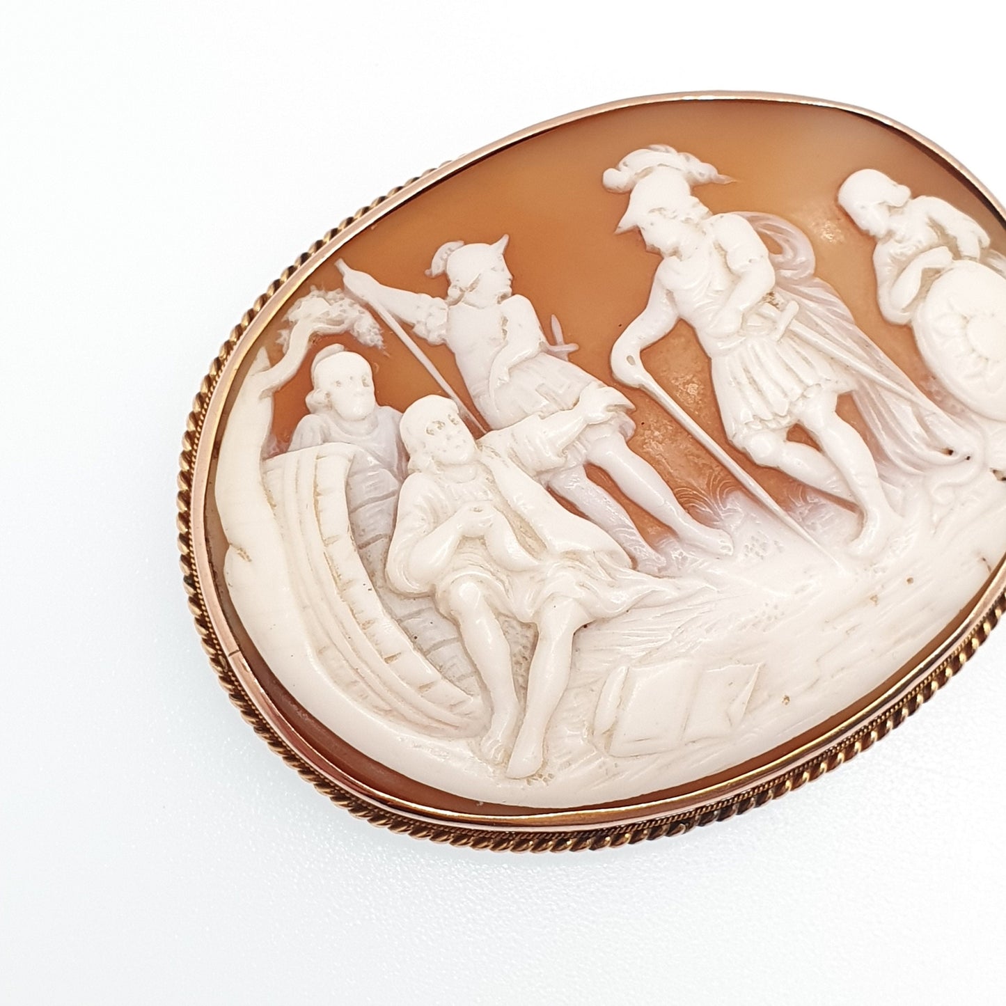Antique 9ct Gold Alexander the Great & Diogenes Cameo Brooch Victorian Solid 9k 375 Barrel Roman Philosopher Rare Unique Jewellery Jewelry
