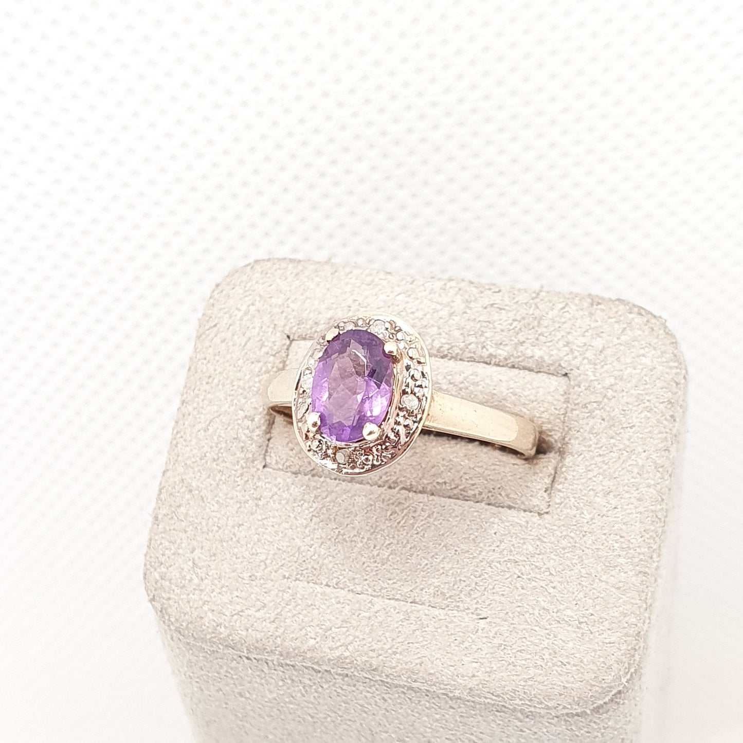 Vintage 9ct 375 Gold Amethyst & Diamond Ring Oval Cut Solid 9k Fine Estate Purple Gemstone Retro Hallmarked Womens Jewellery Jewelry