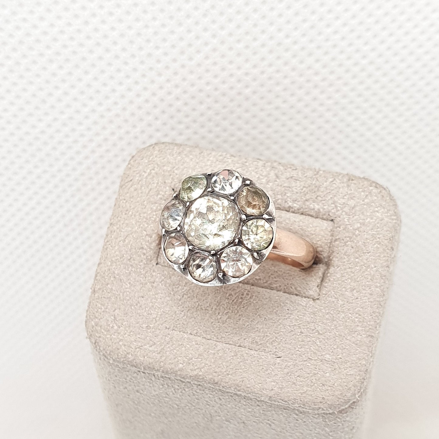 Antique Victorian 9ct Gold Diamond Paste Ring Solid Silver 9k 375 Large Cluster Georgian Style 1800s Vintage Cocktail Statement Womens