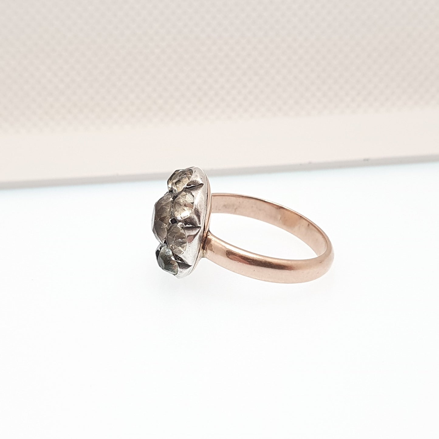 Antique Victorian 9ct Gold Diamond Paste Ring Solid Silver 9k 375 Large Cluster Georgian Style 1800s Vintage Cocktail Statement Womens