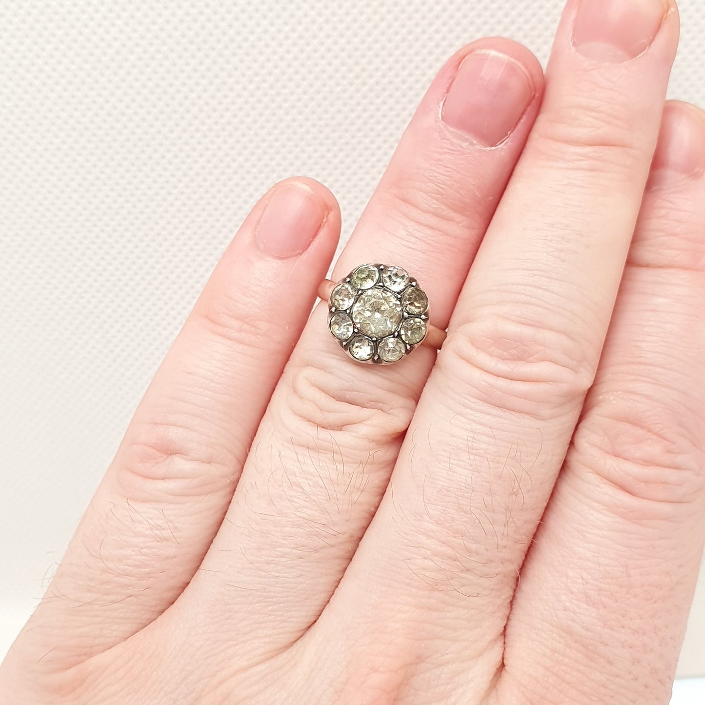 Antique Victorian 9ct Gold Diamond Paste Ring Solid Silver 9k 375 Large Cluster Georgian Style 1800s Vintage Cocktail Statement Womens