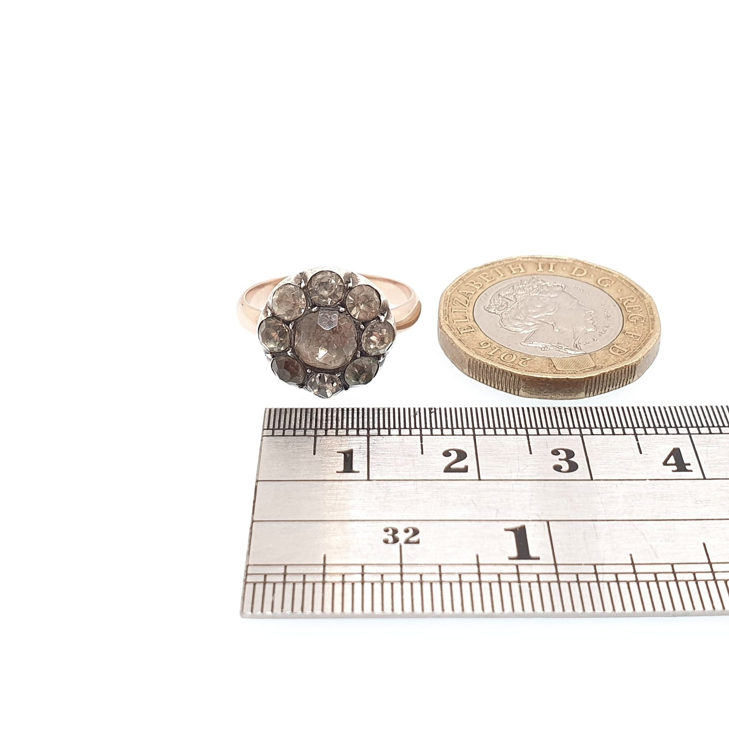 Antique Victorian 9ct Gold Diamond Paste Ring Solid Silver 9k 375 Large Cluster Georgian Style 1800s Vintage Cocktail Statement Womens