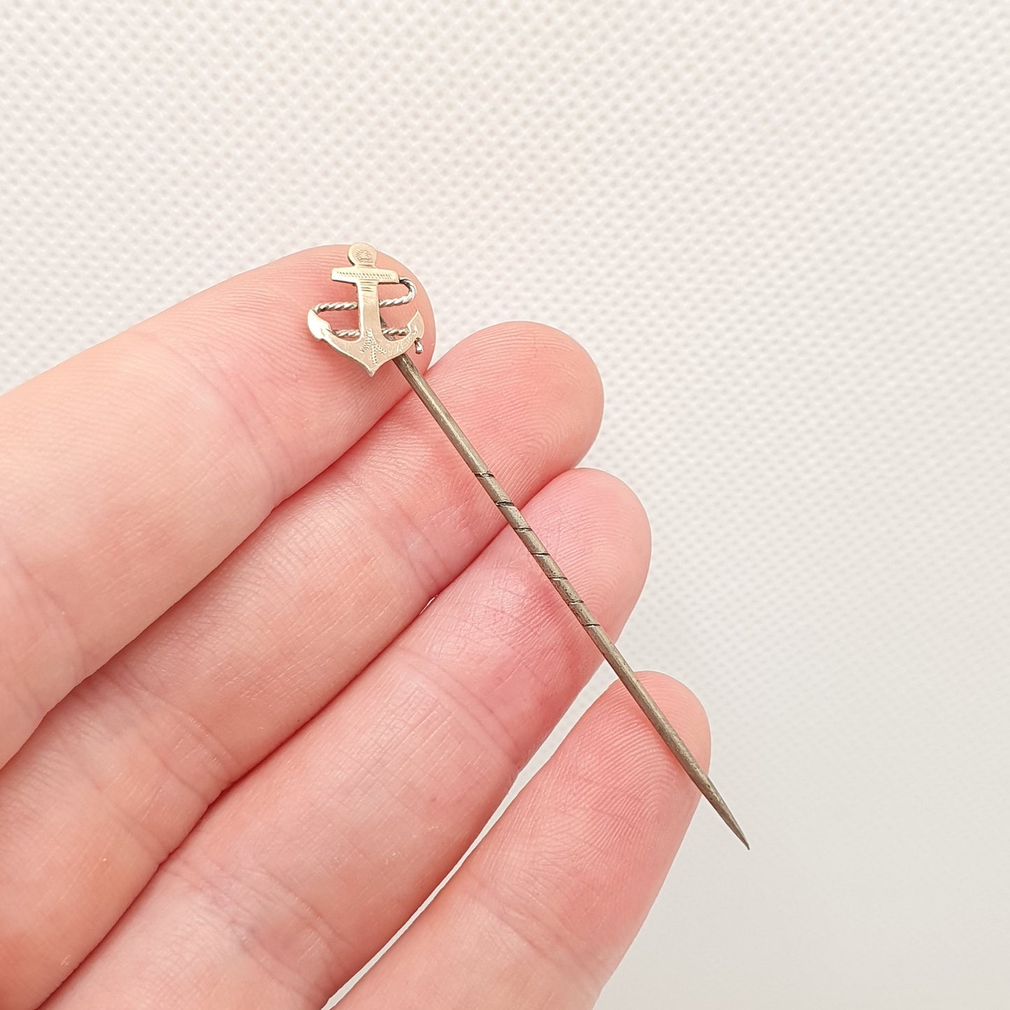 Antique Solid Silver Anchor Stick Pin 9ct Rose Gold Front Victorian Rope Hope Sailing Boat Lucky Good Luck Lapel Jacket Mens Gents Gentleman