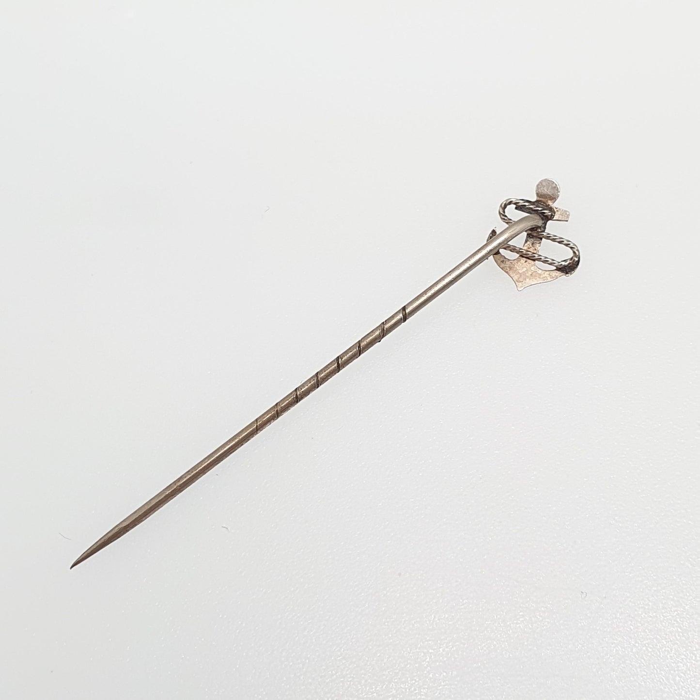 Antique Solid Silver Anchor Stick Pin 9ct Rose Gold Front Victorian Rope Hope Sailing Boat Lucky Good Luck Lapel Jacket Mens Gents Gentleman