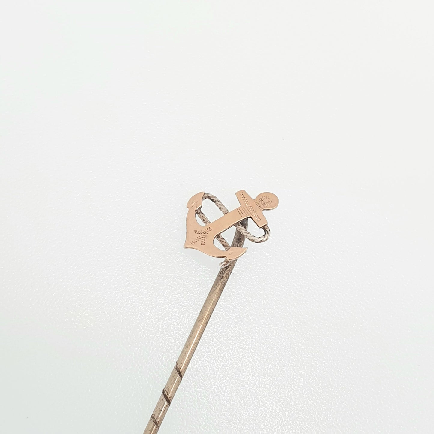 Antique Solid Silver Anchor Stick Pin 9ct Rose Gold Front Victorian Rope Hope Sailing Boat Lucky Good Luck Lapel Jacket Mens Gents Gentleman