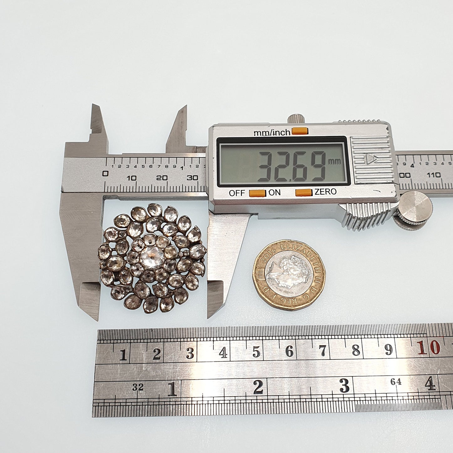 Antique Georgian Black Dot Paste Solid Silver Brooch Old Cut Shape Foiled Diamond Pastes Solid Backed Vintage Womens Jewelry Jewellery