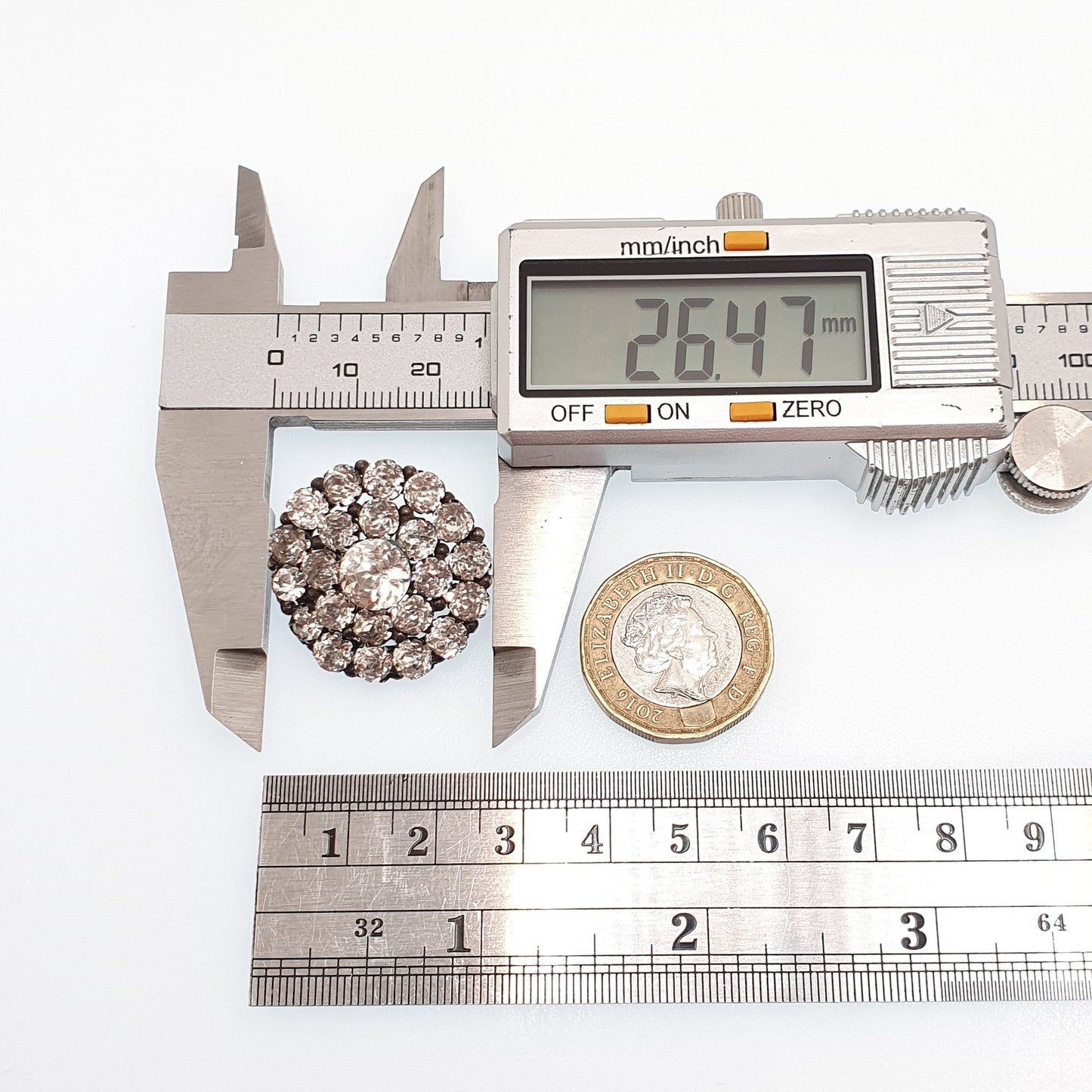 Antique Victorian Sterling Silver Diamond Paste Brooch Old Cut Cluster Foiled Diamond Pastes Solid Backed Vintage Ladies Womens Jewelry