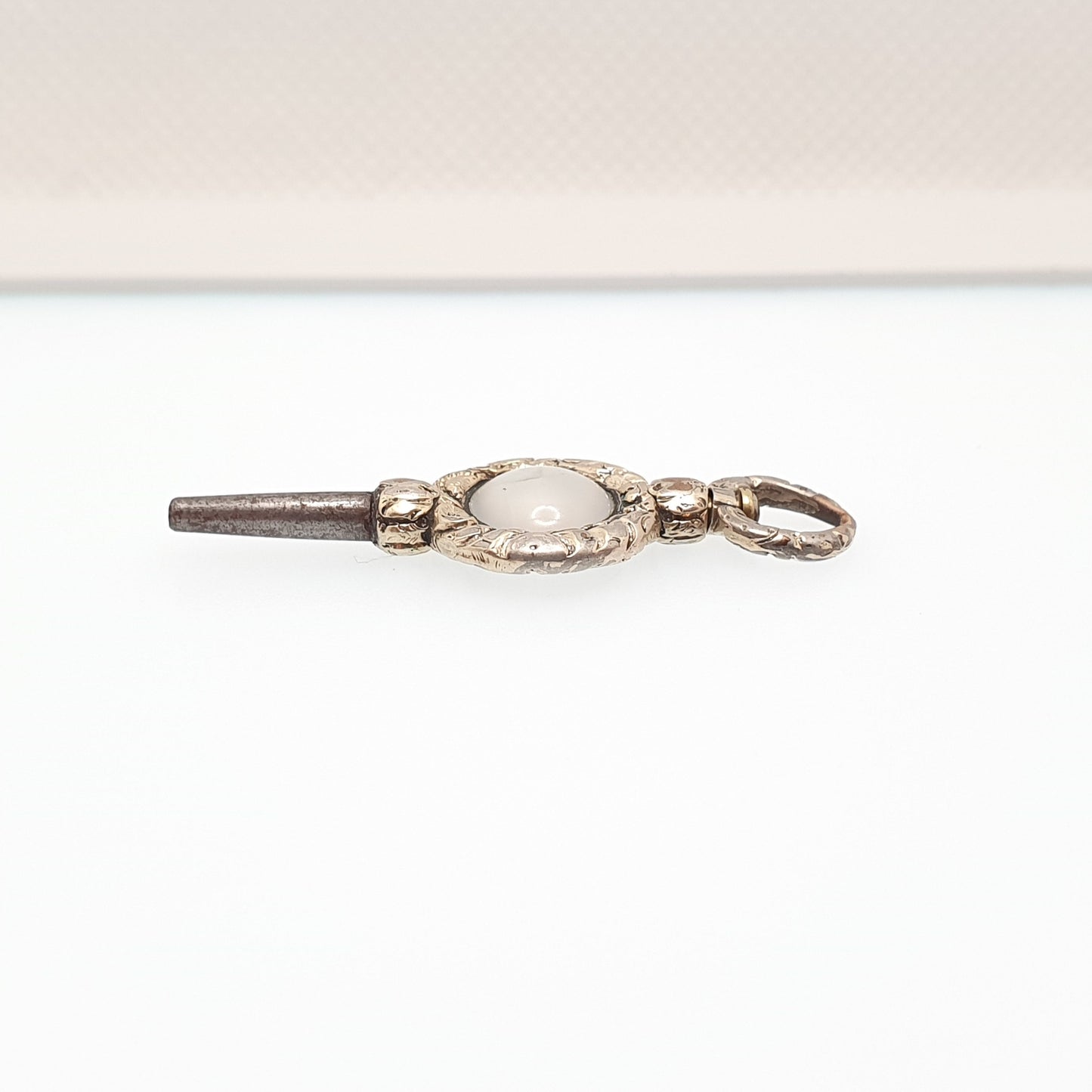Antique Georgian Rolled Gold Pocket Watch Key Fob White Chalcedony Quartz Pendant Necklace Gold Filled Vintage Jewellery Jewelry