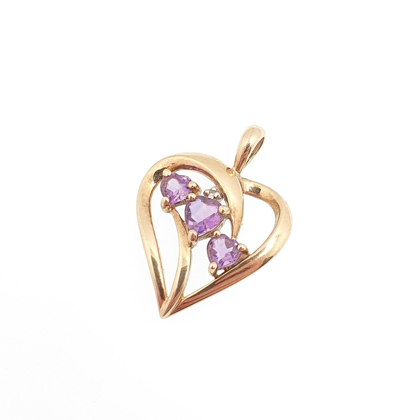 Vintage 9ct 9k Gold Amethyst Heart Necklace Diamond Pendant Heart Cut Solid 375 Retro Gemstone Carat Womens Ladies Jewellery Jewelry