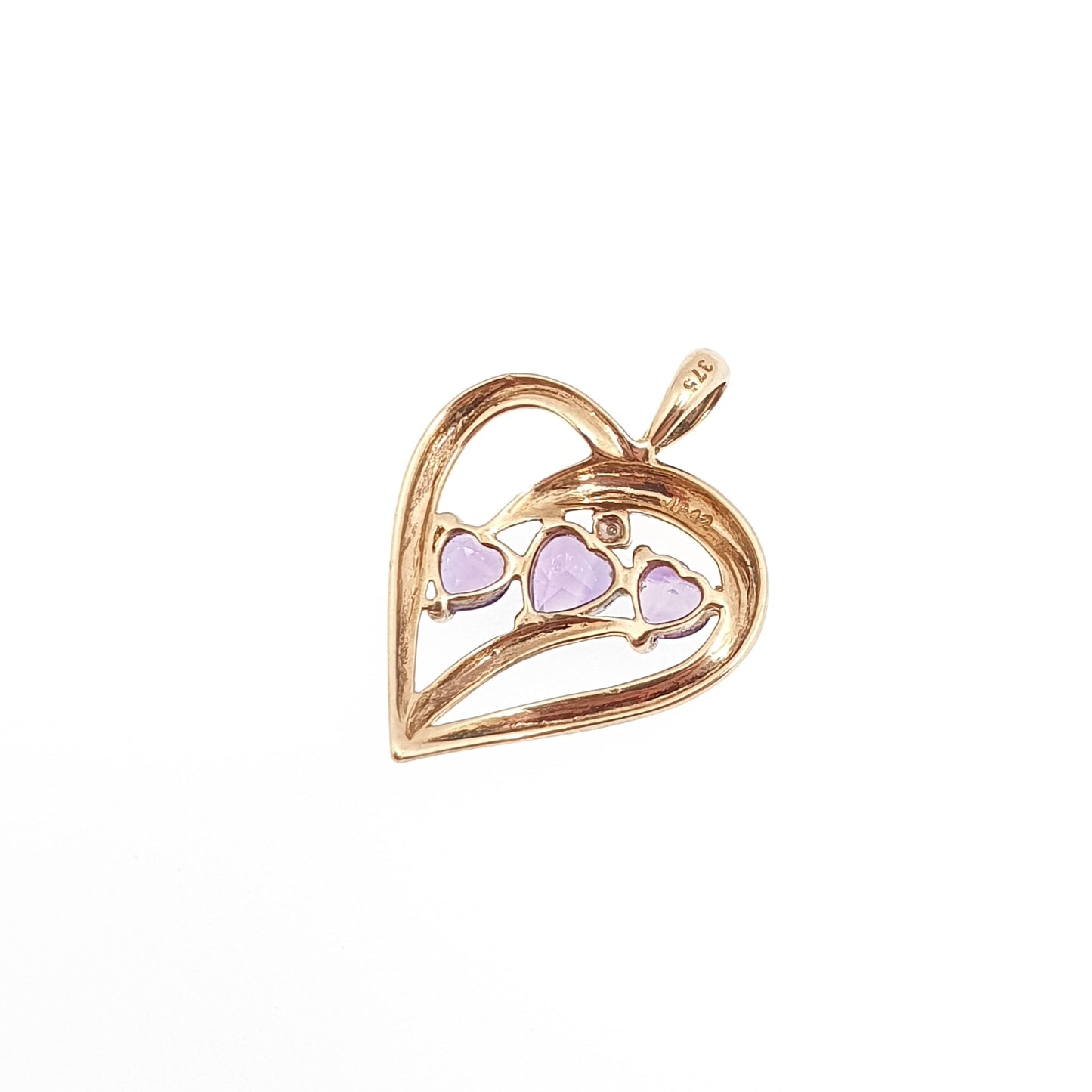Vintage 9ct 9k Gold Amethyst Heart Necklace Diamond Pendant Heart Cut Solid 375 Retro Gemstone Carat Womens Ladies Jewellery Jewelry