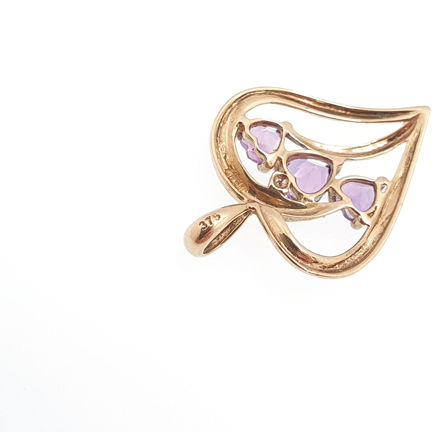 Vintage 9ct 9k Gold Amethyst Heart Necklace Diamond Pendant Heart Cut Solid 375 Retro Gemstone Carat Womens Ladies Jewellery Jewelry