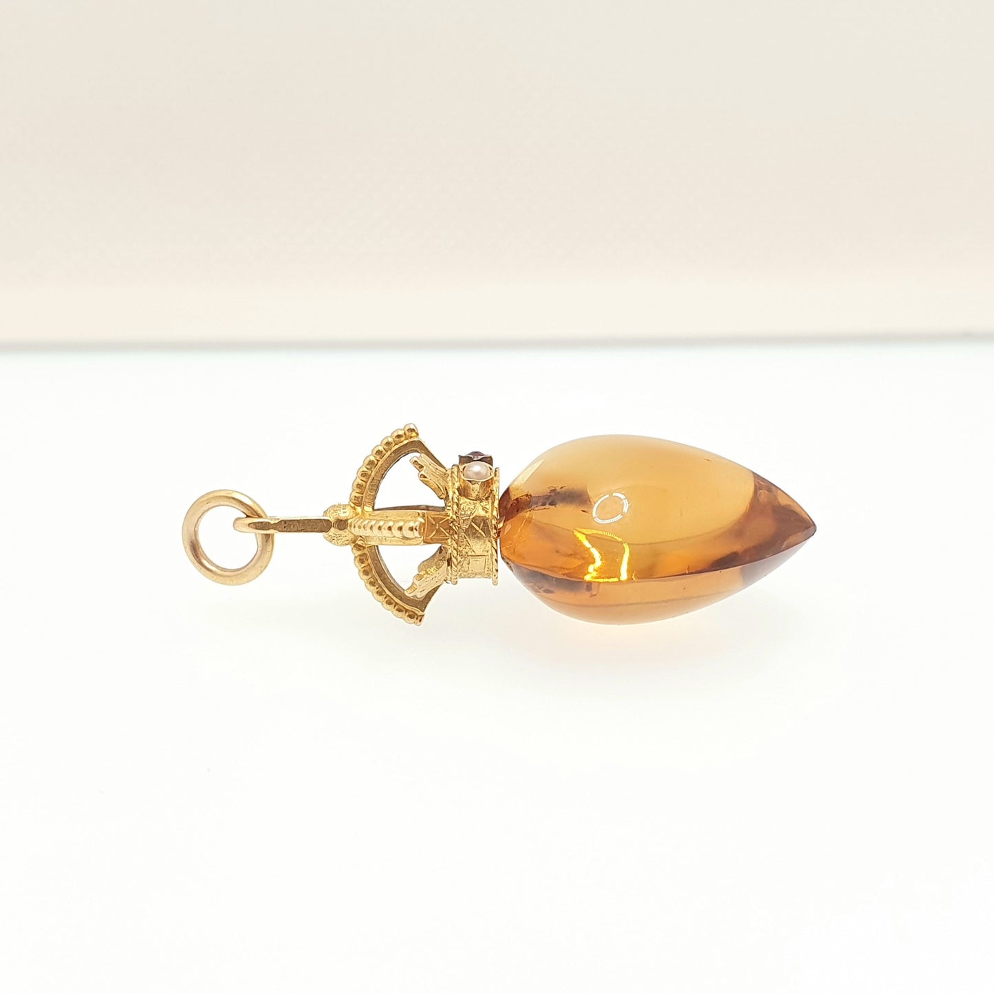 Antique Victorian 9ct Gold Citrine Crown Heart Pendant Necklace Scottish Style Rare Gemstone Solid 375 Vintage Womens Jewelry Jewellery