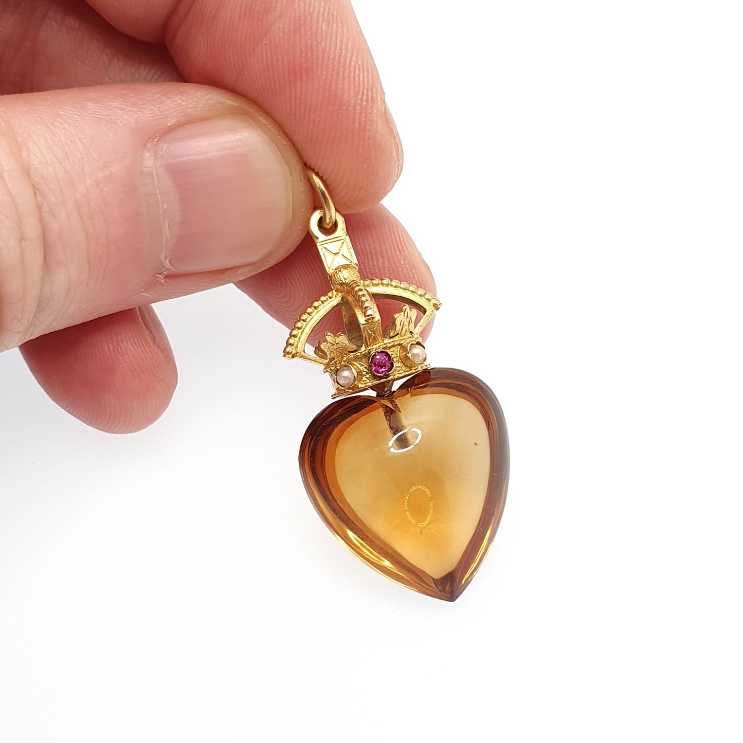 Antique Victorian 9ct Gold Citrine Crown Heart Pendant Necklace Scottish Style Rare Gemstone Solid 375 Vintage Womens Jewelry Jewellery