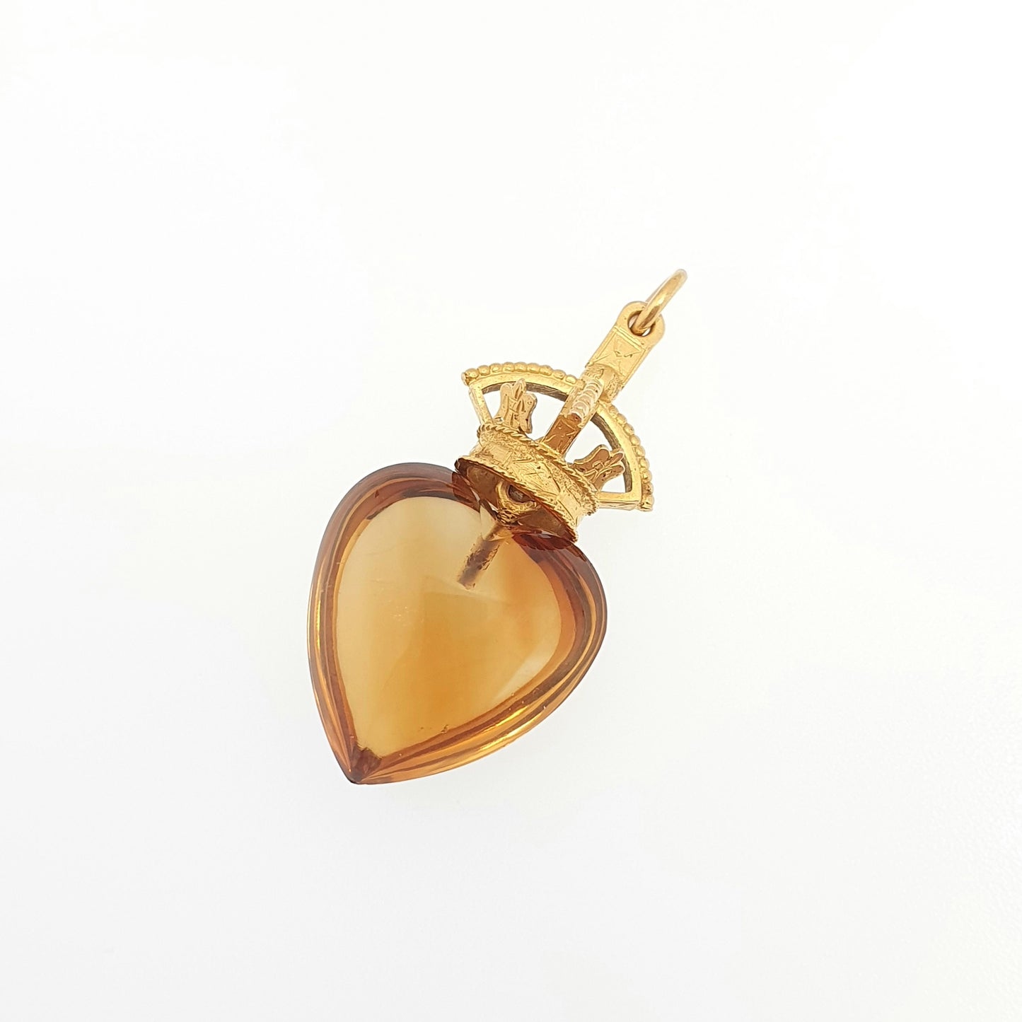 Antique Victorian 9ct Gold Citrine Crown Heart Pendant Necklace Scottish Style Rare Gemstone Solid 375 Vintage Womens Jewelry Jewellery