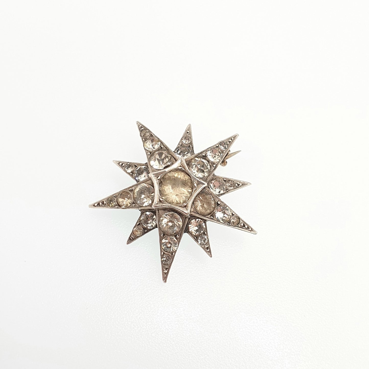 Antique Victorian Star Solid Silver Brooch Diamond Paste Old Cut Foiled Sparkly Shooting Star Celestial Womens Jewelry Jewellery Vintage