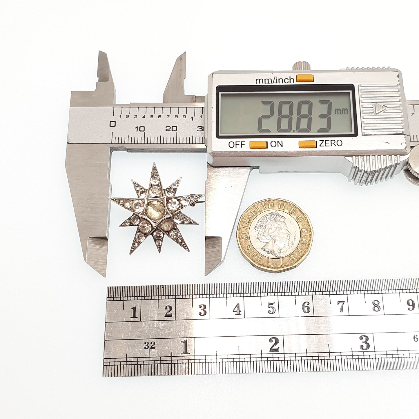 Antique Victorian Star Solid Silver Brooch Diamond Paste Old Cut Foiled Sparkly Shooting Star Celestial Womens Jewelry Jewellery Vintage