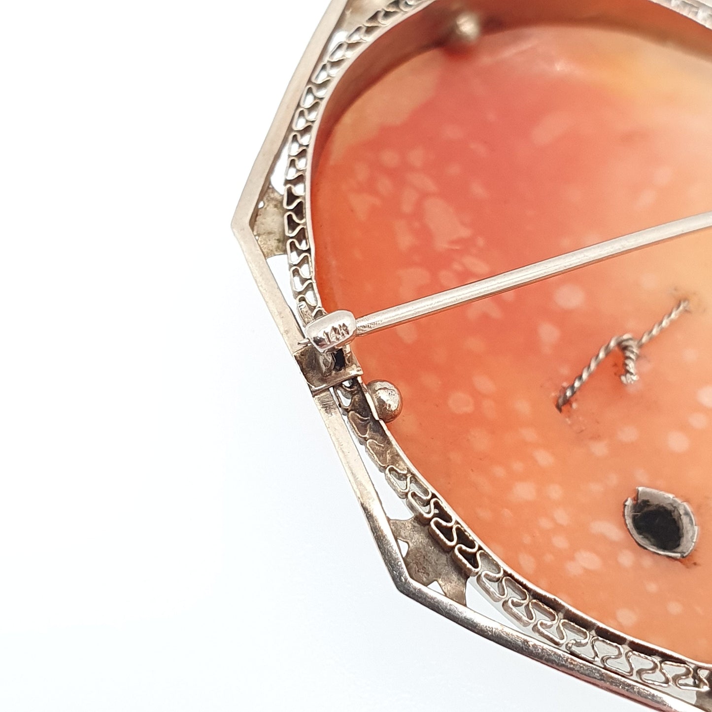Old Vintage 14k Gold Cameo Pendant Brooch Diamond Necklace Heart Solid 14kt 585 White Gold Fine Large Big Shell Estate Jewelry Jewellery