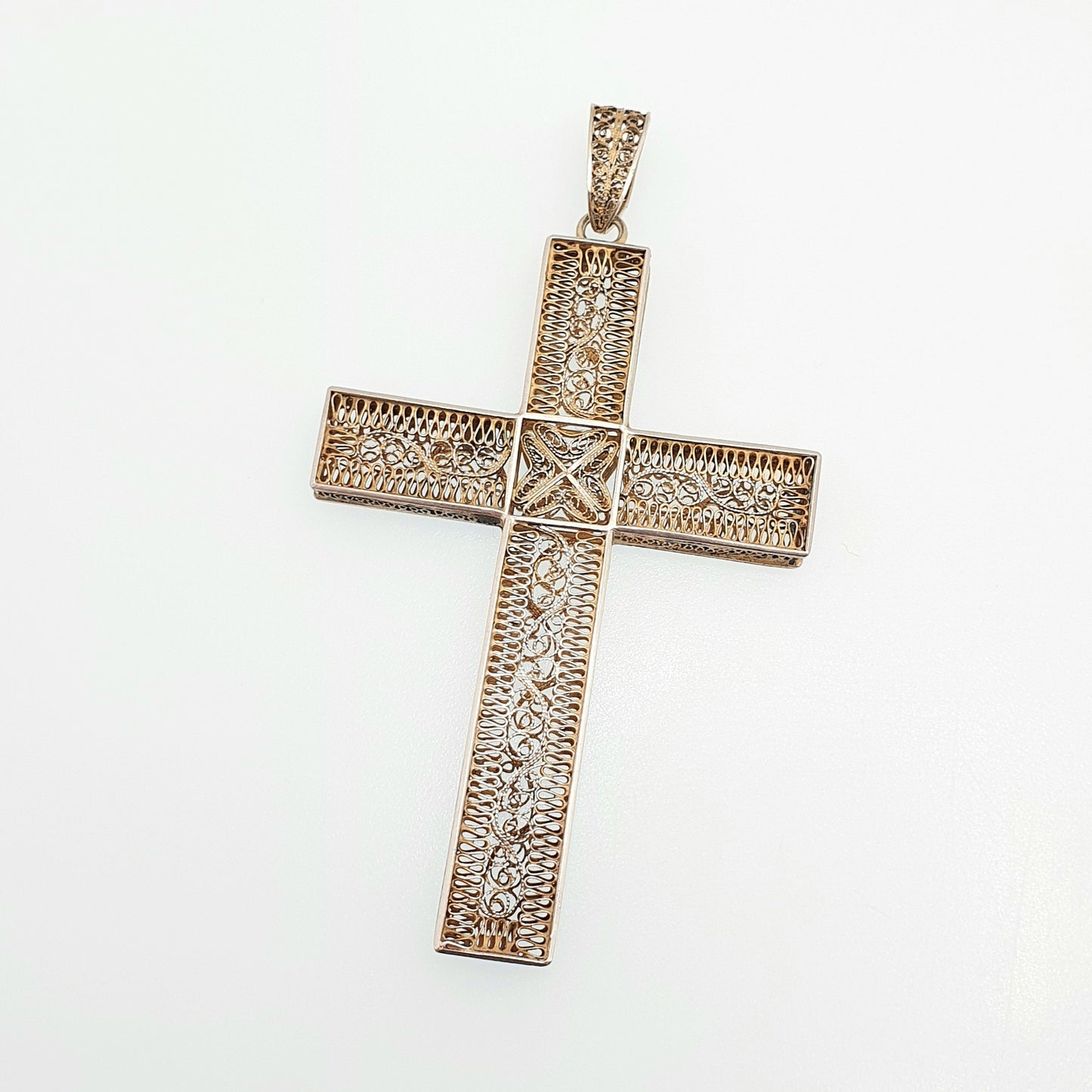 Antique Solid Silver Crucifix Necklace Cross Pendant Huge Large Big Filigree Gold Gilt Catholic Christian Jewelry Vintage Men Womens Jewelry