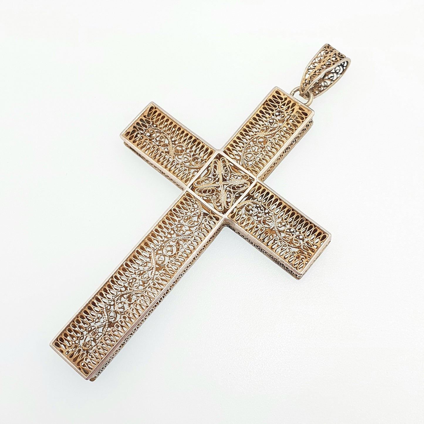 Antique Solid Silver Crucifix Necklace Cross Pendant Huge Large Big Filigree Gold Gilt Catholic Christian Jewelry Vintage Men Womens Jewelry