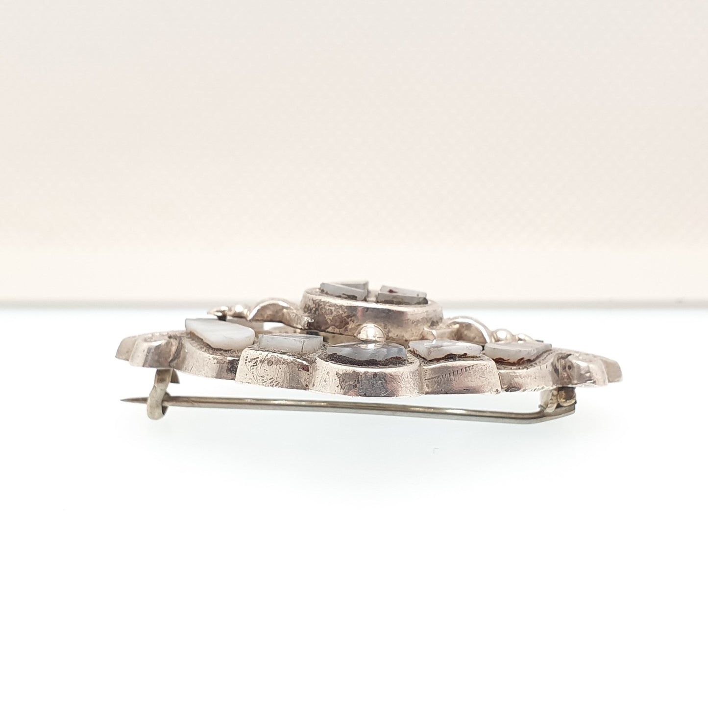 Antique Victorian Sterling Silver Blue Lace Agate Brooch Scottish Grey Banded Scotland Fine Estate 1800s Vintage Womens Jewelry Jewellery