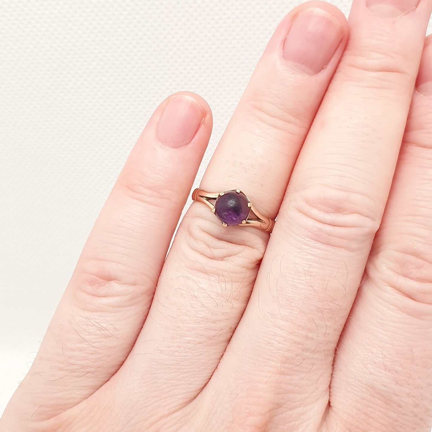 Antique 9ct 9k Rose Gold Amethyst Ring 1913 Hallmarked Solitaire Cabochon Solid 375 Genuine Gemstone Vintage 1910s Womens Jewelry Jewellery