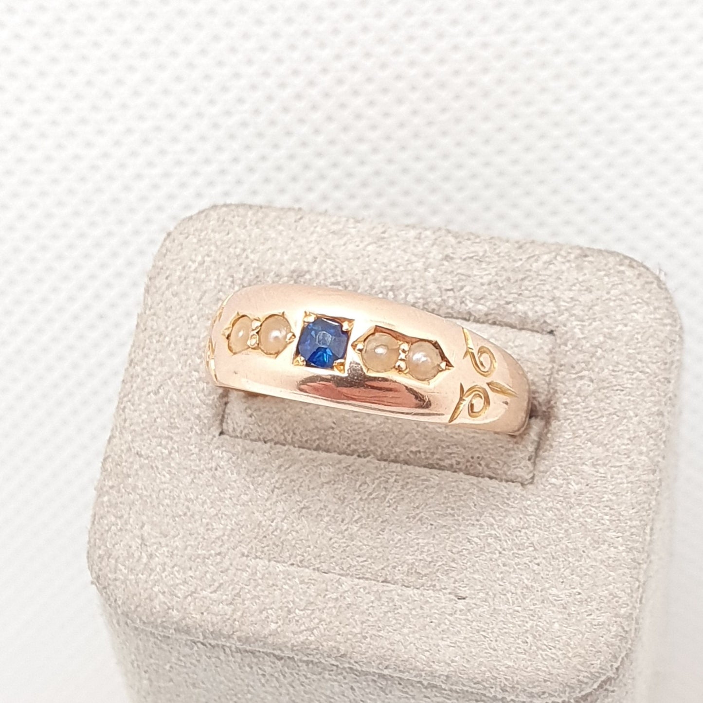 Antique 15ct Rose Gold Sapphire Ring Victorian Seed Pearl 1892 Hallmark Solid 625 15 Carat Fine Estate Womens Vintage Jewelry Jewellery