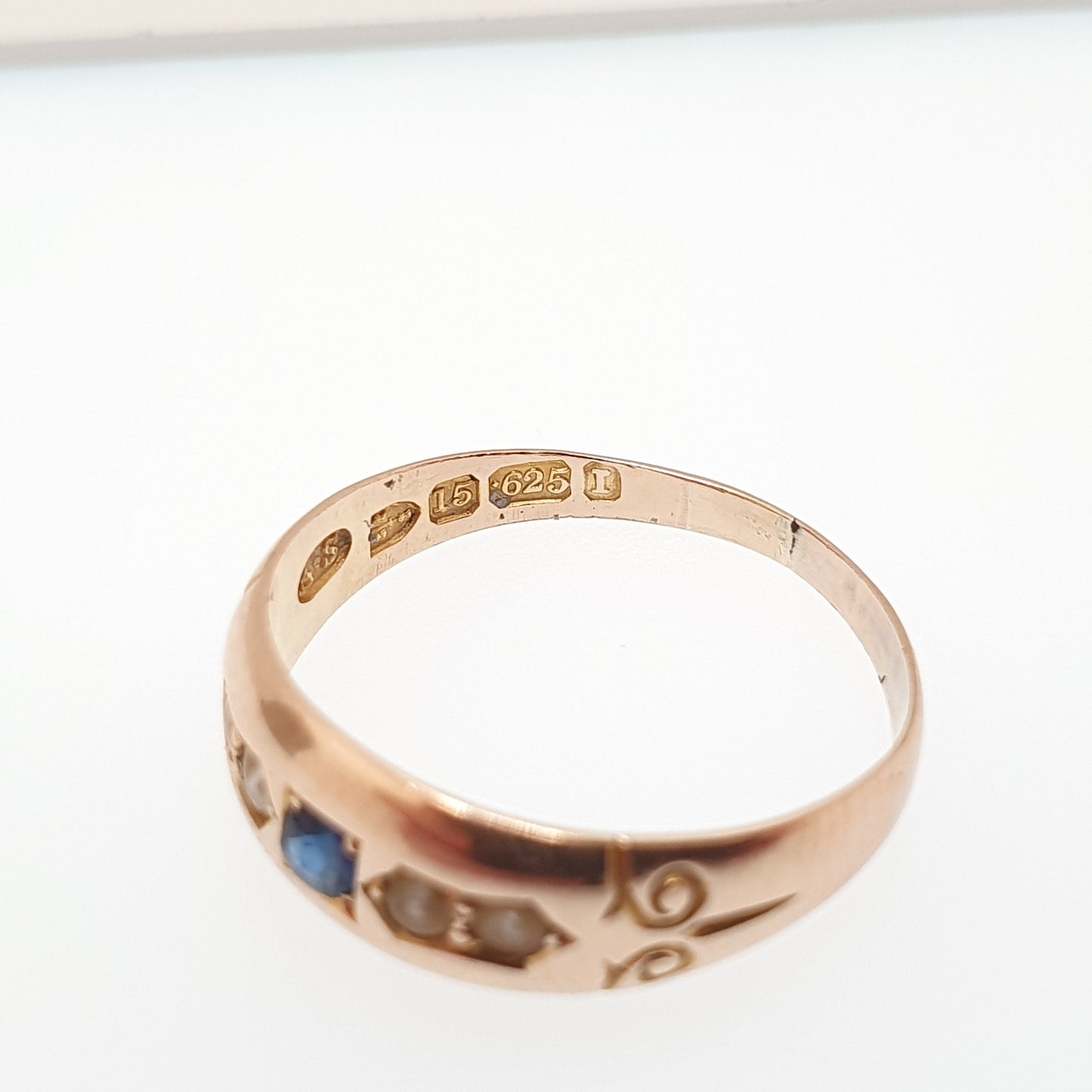 Antique 15ct Rose Gold Sapphire Ring Victorian Seed Pearl 1892 Hallmark Solid 625 15 Carat Fine Estate Womens Vintage Jewelry Jewellery