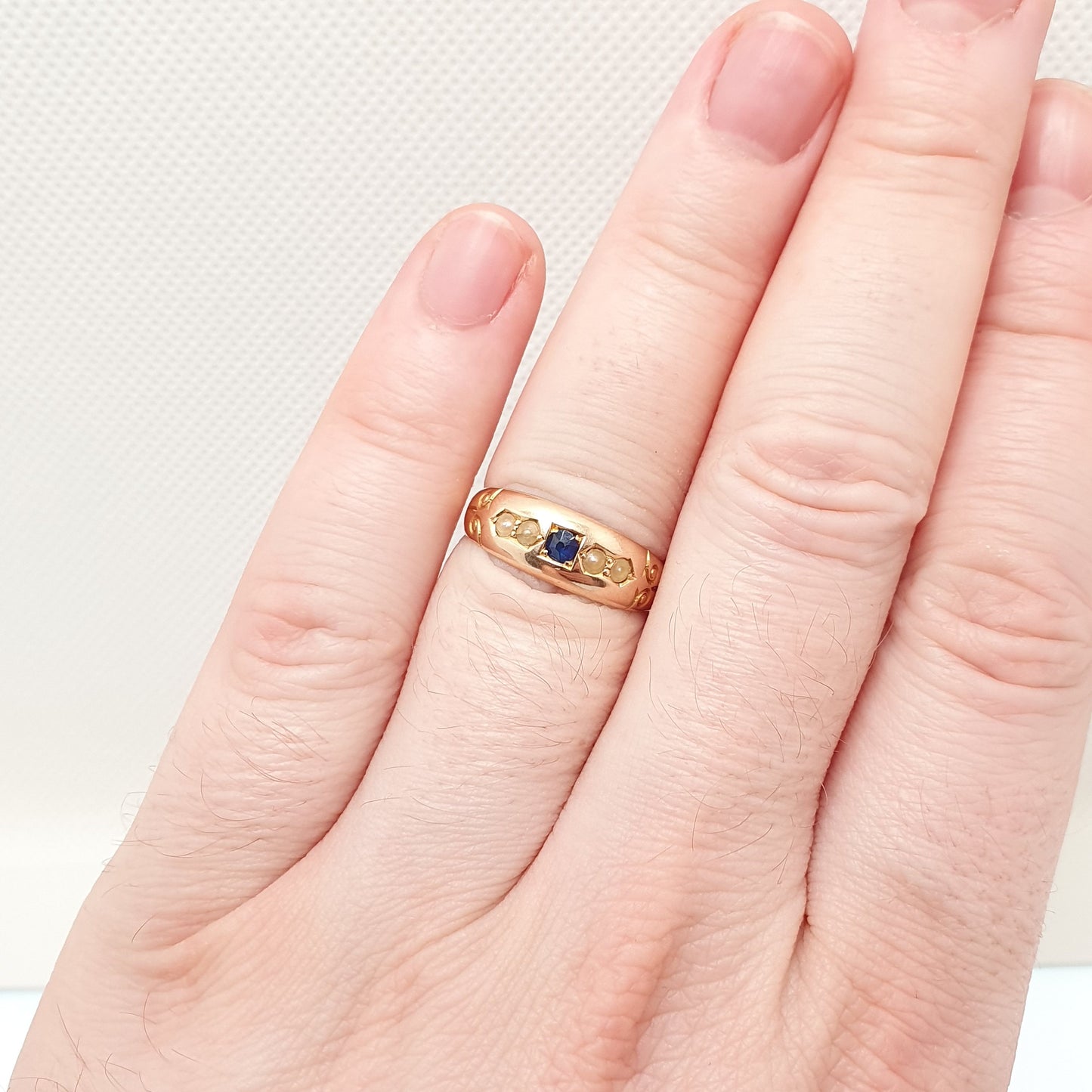 Antique 15ct Rose Gold Sapphire Ring Victorian Seed Pearl 1892 Hallmark Solid 625 15 Carat Fine Estate Womens Vintage Jewelry Jewellery