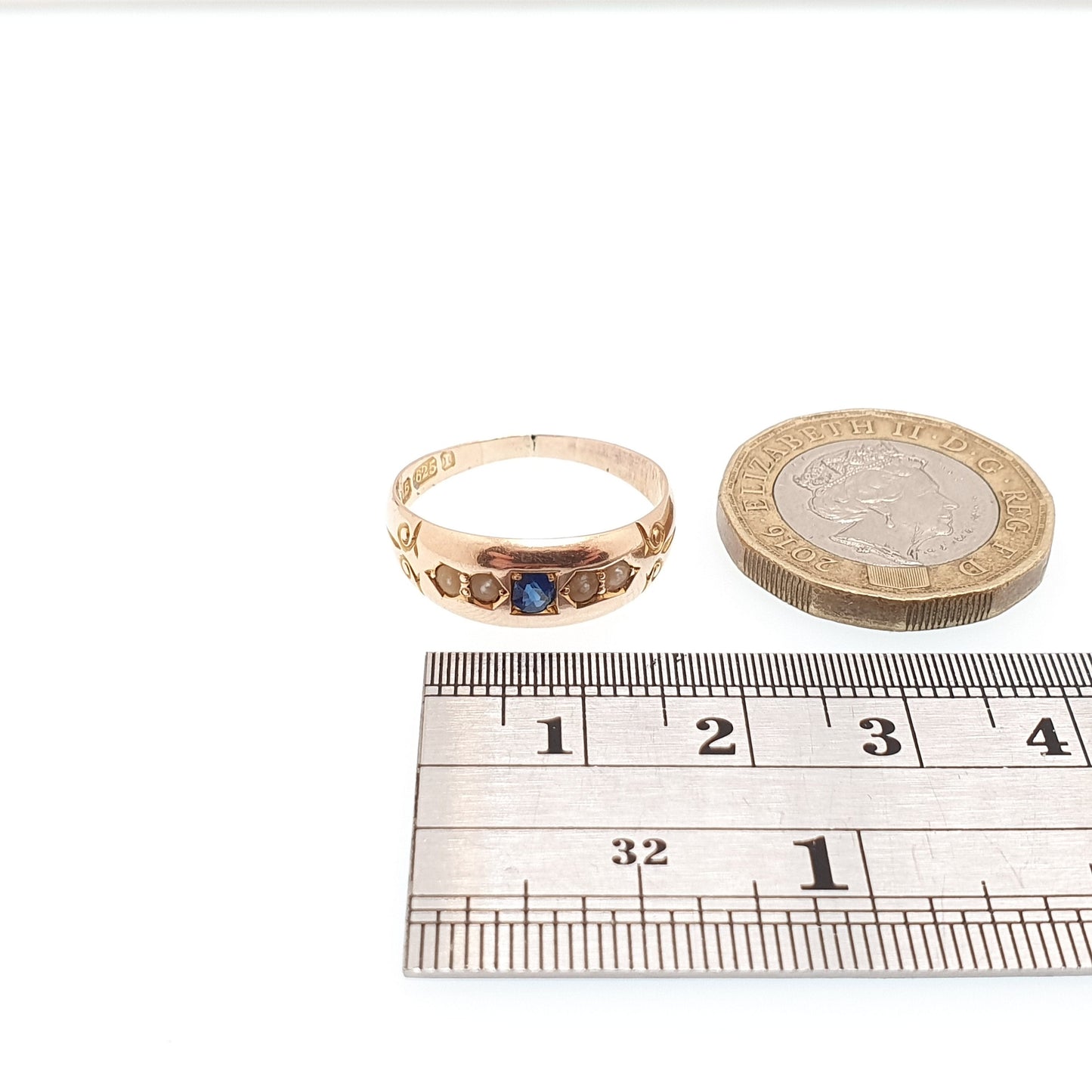 Antique 15ct Rose Gold Sapphire Ring Victorian Seed Pearl 1892 Hallmark Solid 625 15 Carat Fine Estate Womens Vintage Jewelry Jewellery