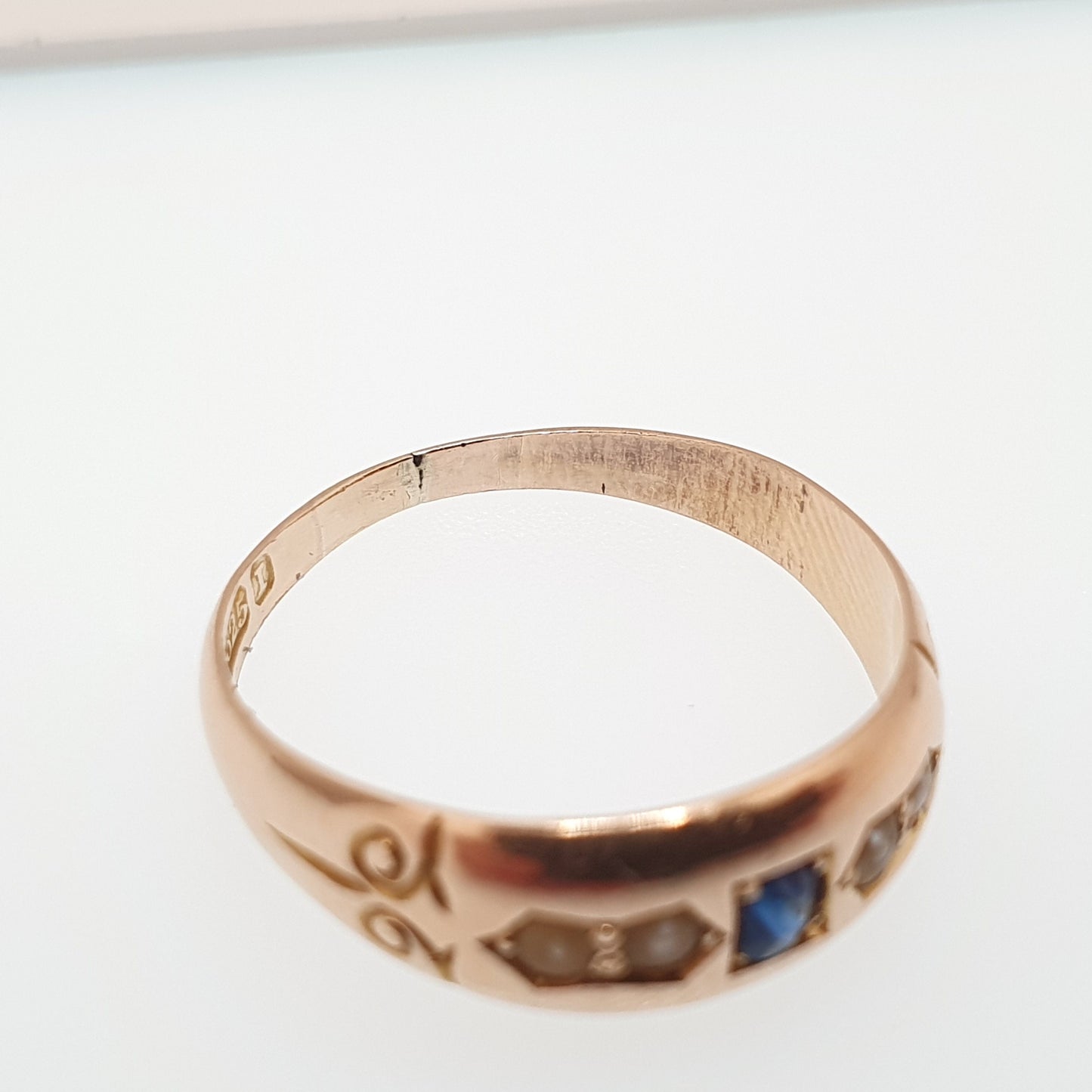 Antique 15ct Rose Gold Sapphire Ring Victorian Seed Pearl 1892 Hallmark Solid 625 15 Carat Fine Estate Womens Vintage Jewelry Jewellery