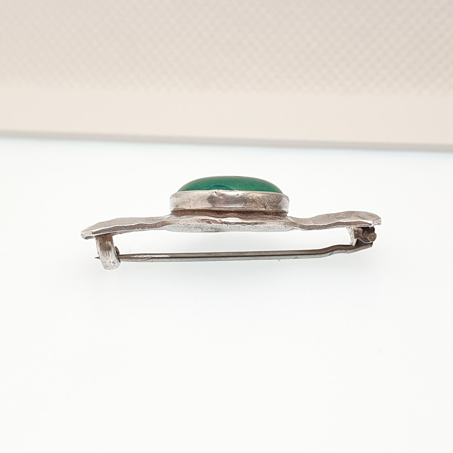 Antique Sterling Silver Ruskin Brooch Pin Arts and Crafts Green Ceramic Enamel Oval 1910s Solid Vintage Womens Jewelry Jewellery