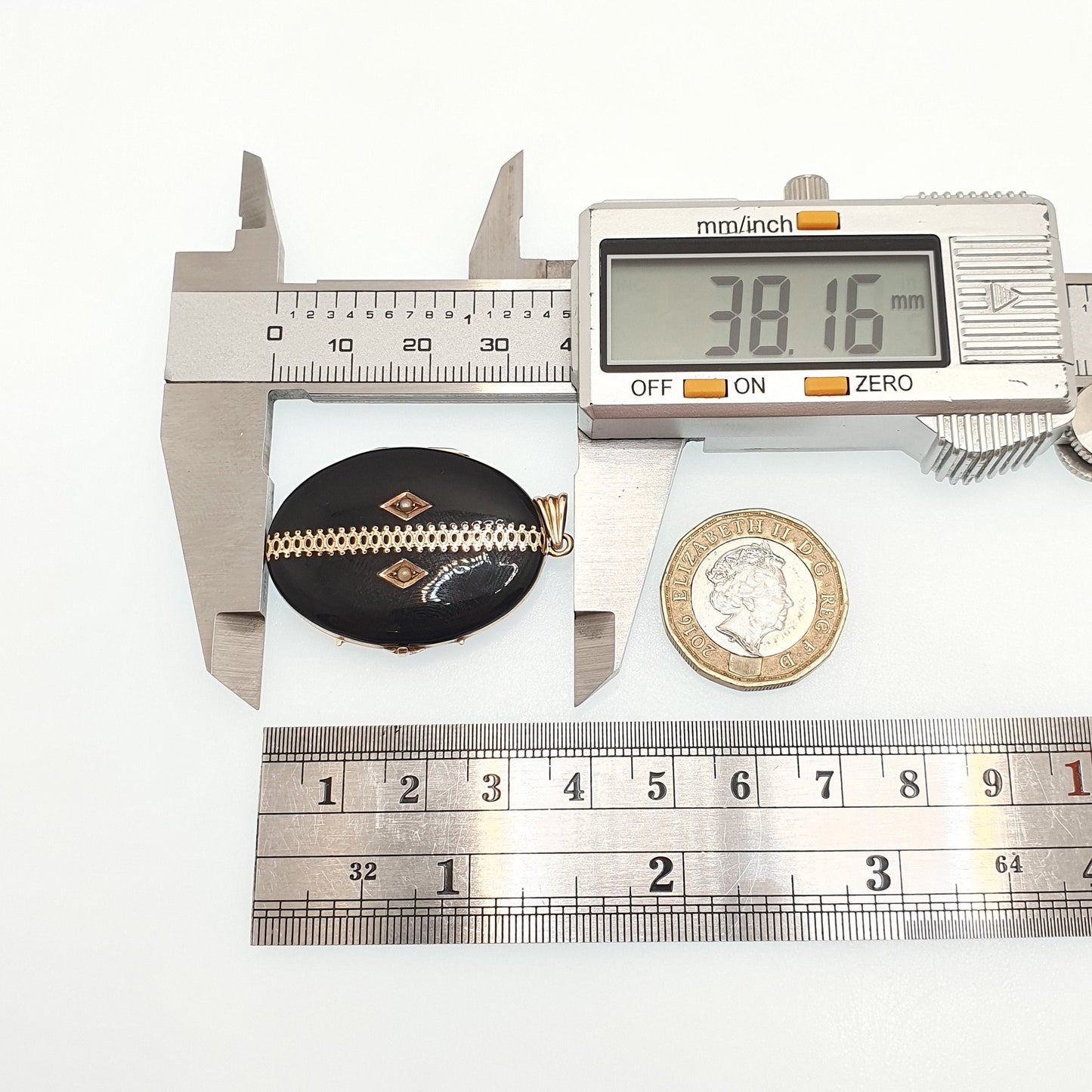 Antique Victorian 9ct Gold Black Enamel Locket Mourning Solid 9k 375 Seed Pearl Large Big Oval Vintage Fine Necklace Pendant Gothic Jewelry