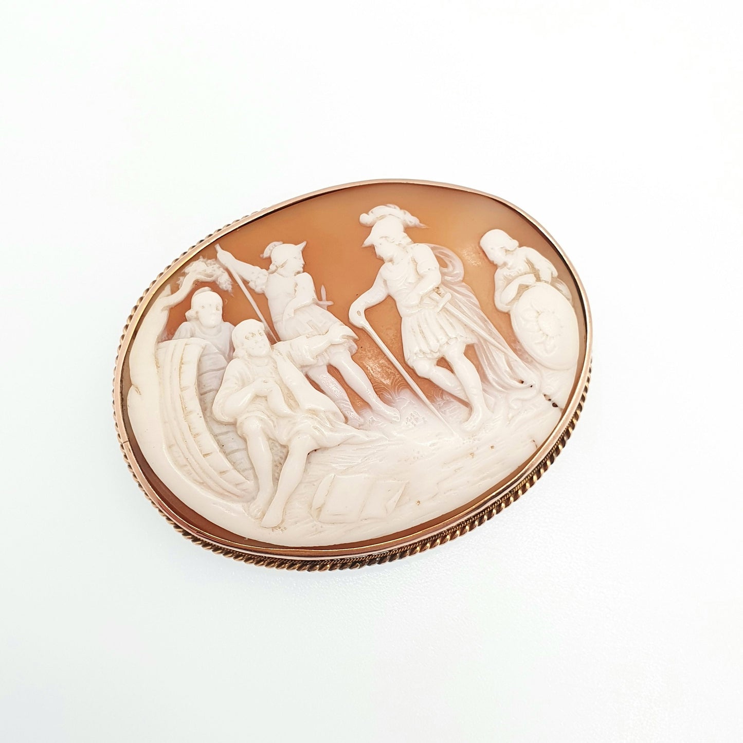 Antique 9ct Gold Alexander the Great & Diogenes Cameo Brooch Victorian Solid 9k 375 Barrel Roman Philosopher Rare Unique Jewellery Jewelry