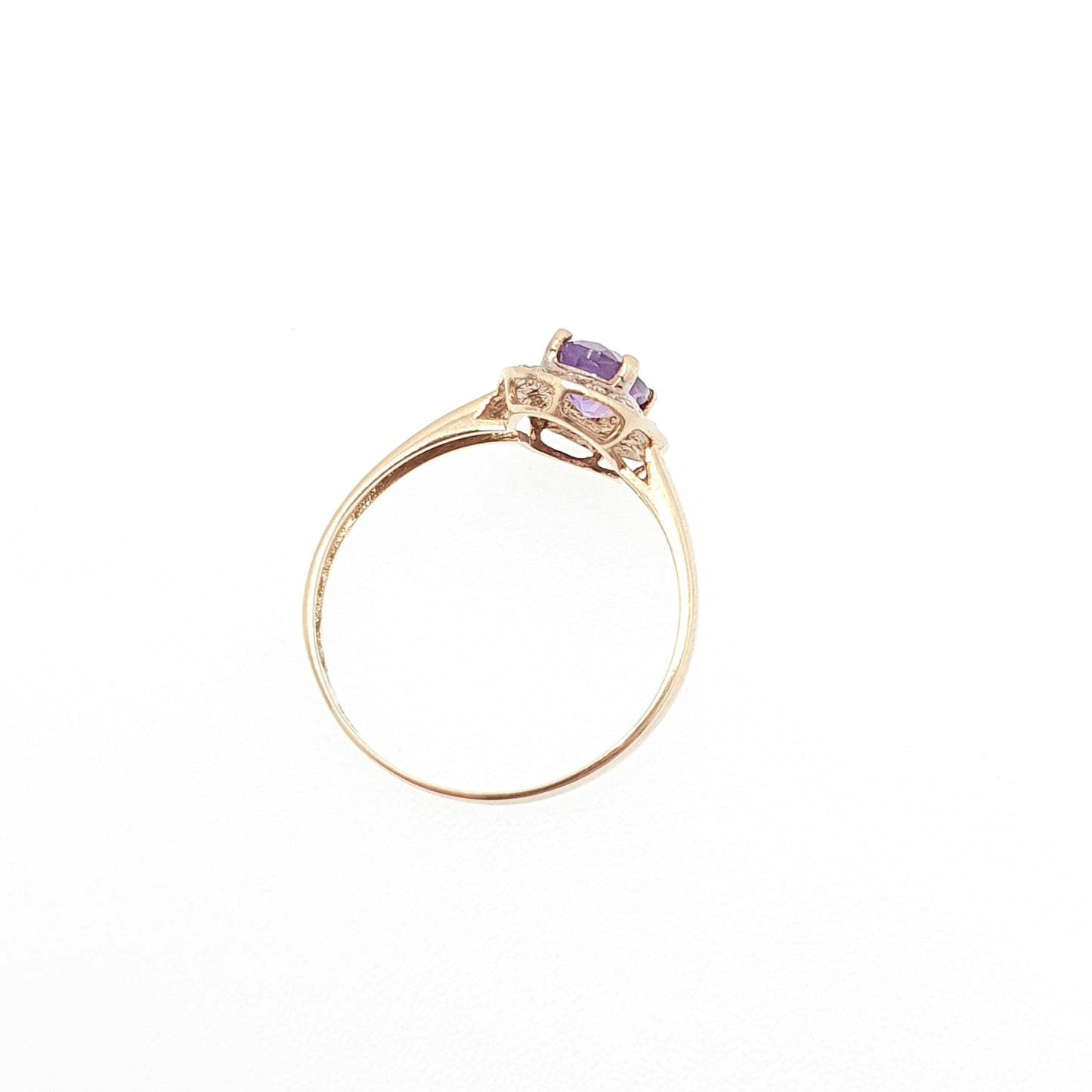 Vintage 9ct 375 Gold Amethyst & Diamond Ring Oval Cut Solid 9k Fine Estate Purple Gemstone Retro Hallmarked Womens Jewellery Jewelry