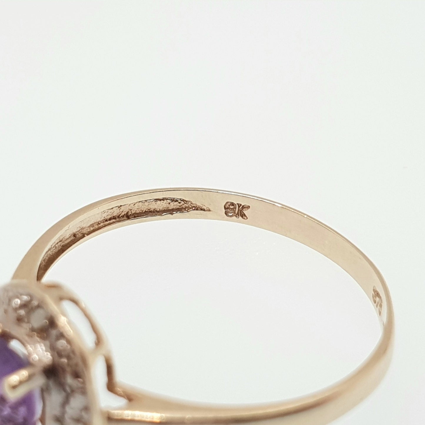 Vintage 9ct 375 Gold Amethyst & Diamond Ring Oval Cut Solid 9k Fine Estate Purple Gemstone Retro Hallmarked Womens Jewellery Jewelry