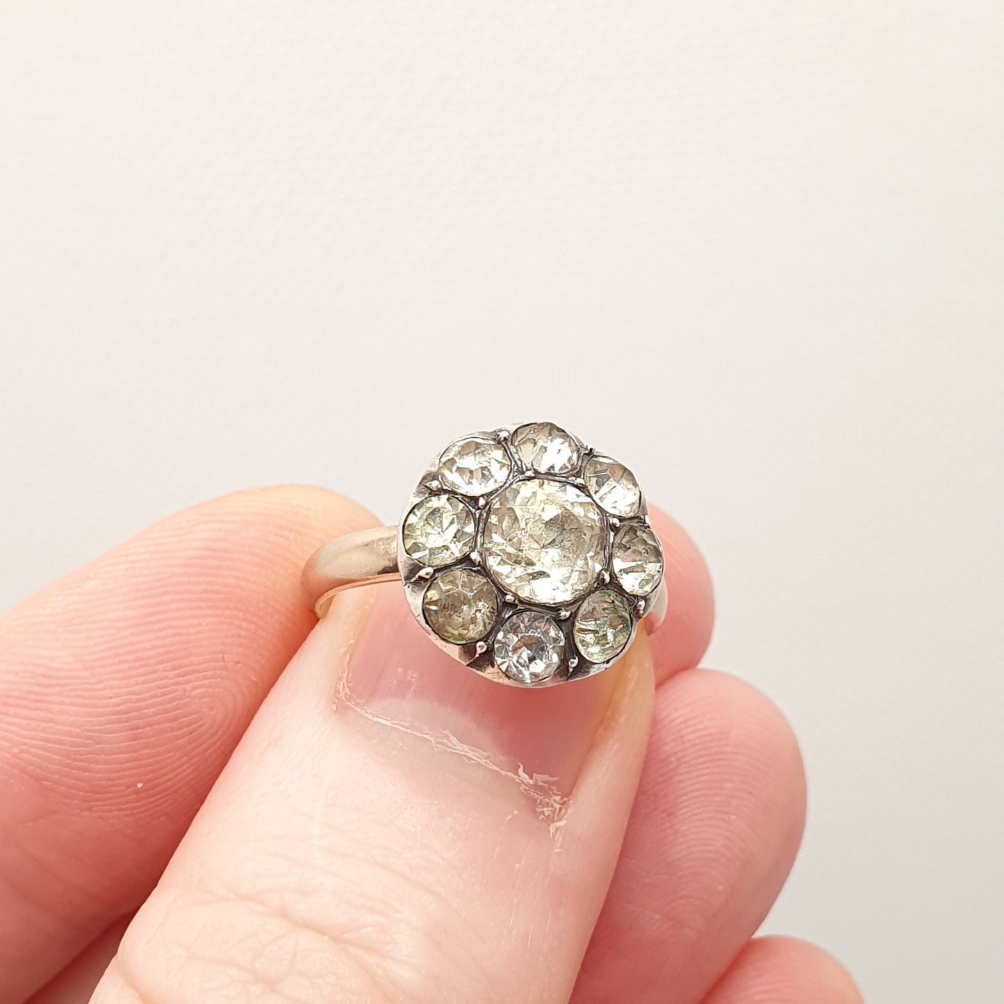 Antique Victorian 9ct Gold Diamond Paste Ring Solid Silver 9k 375 Large Cluster Georgian Style 1800s Vintage Cocktail Statement Womens