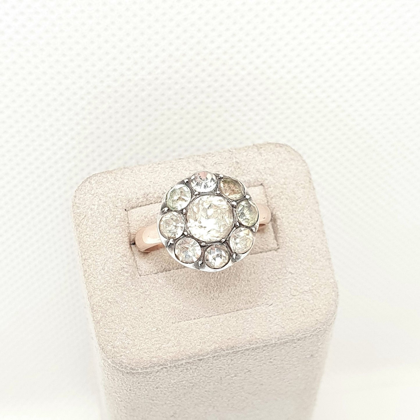 Antique Victorian 9ct Gold Diamond Paste Ring Solid Silver 9k 375 Large Cluster Georgian Style 1800s Vintage Cocktail Statement Womens