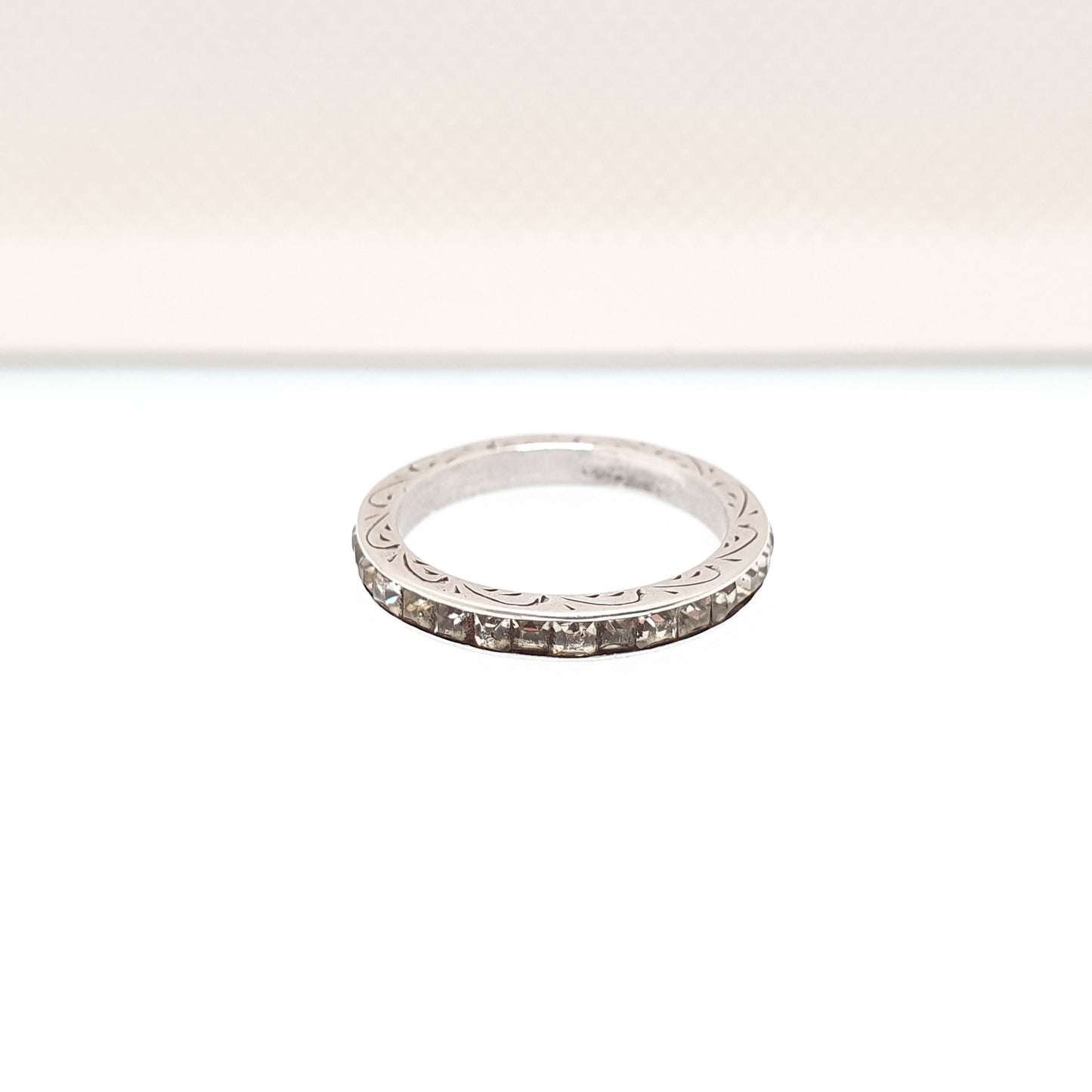 Antique Solid Silver Diamond Paste Eternity Ring Art Deco 1920s Full Channel Square Cut Engraved Vintage Ladies Womens Jewelry Jewellery
