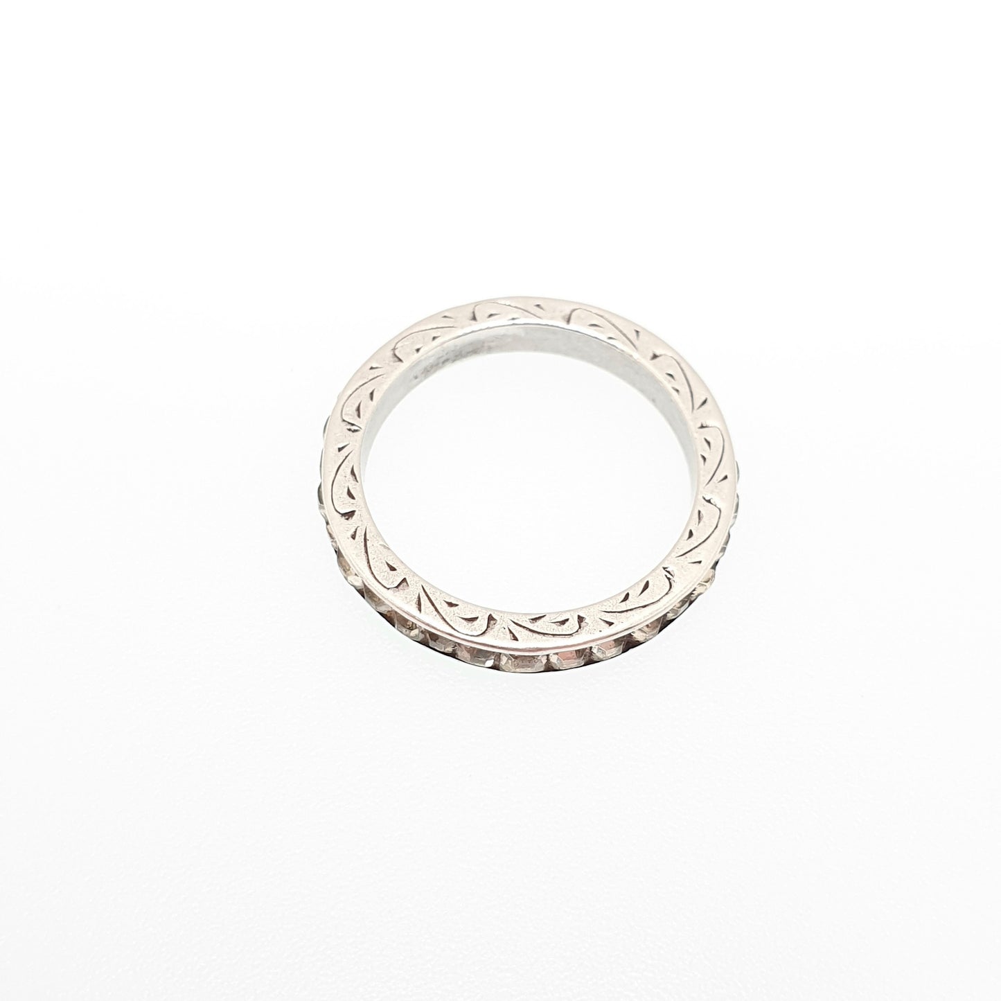 Antique Solid Silver Diamond Paste Eternity Ring Art Deco 1920s Full Channel Square Cut Engraved Vintage Ladies Womens Jewelry Jewellery