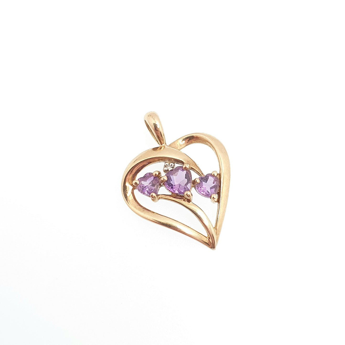 Vintage 9ct 9k Gold Amethyst Heart Necklace Diamond Pendant Heart Cut Solid 375 Retro Gemstone Carat Womens Ladies Jewellery Jewelry