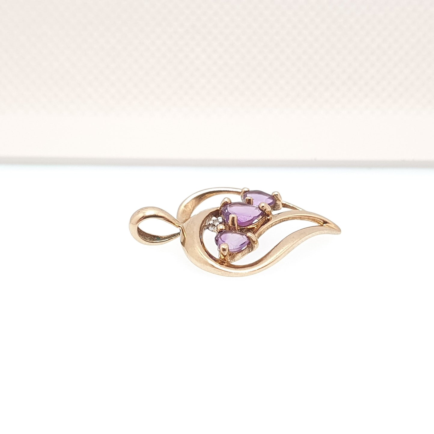 Vintage 9ct 9k Gold Amethyst Heart Necklace Diamond Pendant Heart Cut Solid 375 Retro Gemstone Carat Womens Ladies Jewellery Jewelry