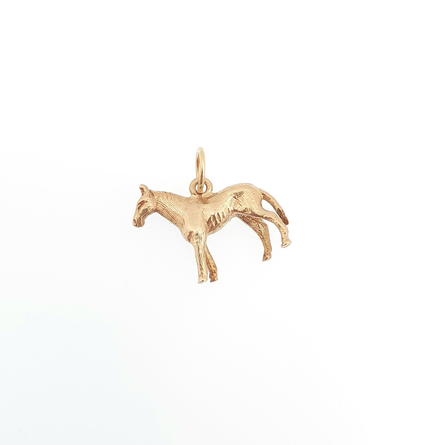 Vintage 9ct 9k Gold Horse Charm Bracelet Necklace Pendant Solid 375 Racing Large Steed Equestrian Mens Retro Womens Charms Jewellery Jewelry