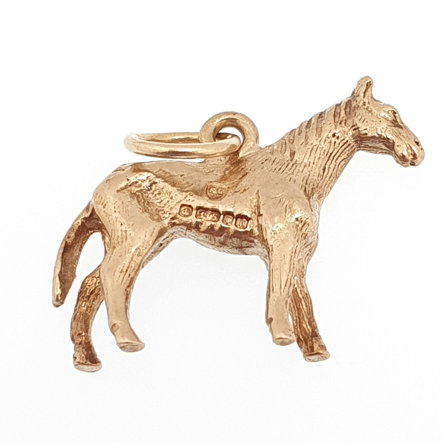 Vintage 9ct 9k Gold Horse Charm Bracelet Necklace Pendant Solid 375 Racing Large Steed Equestrian Mens Retro Womens Charms Jewellery Jewelry