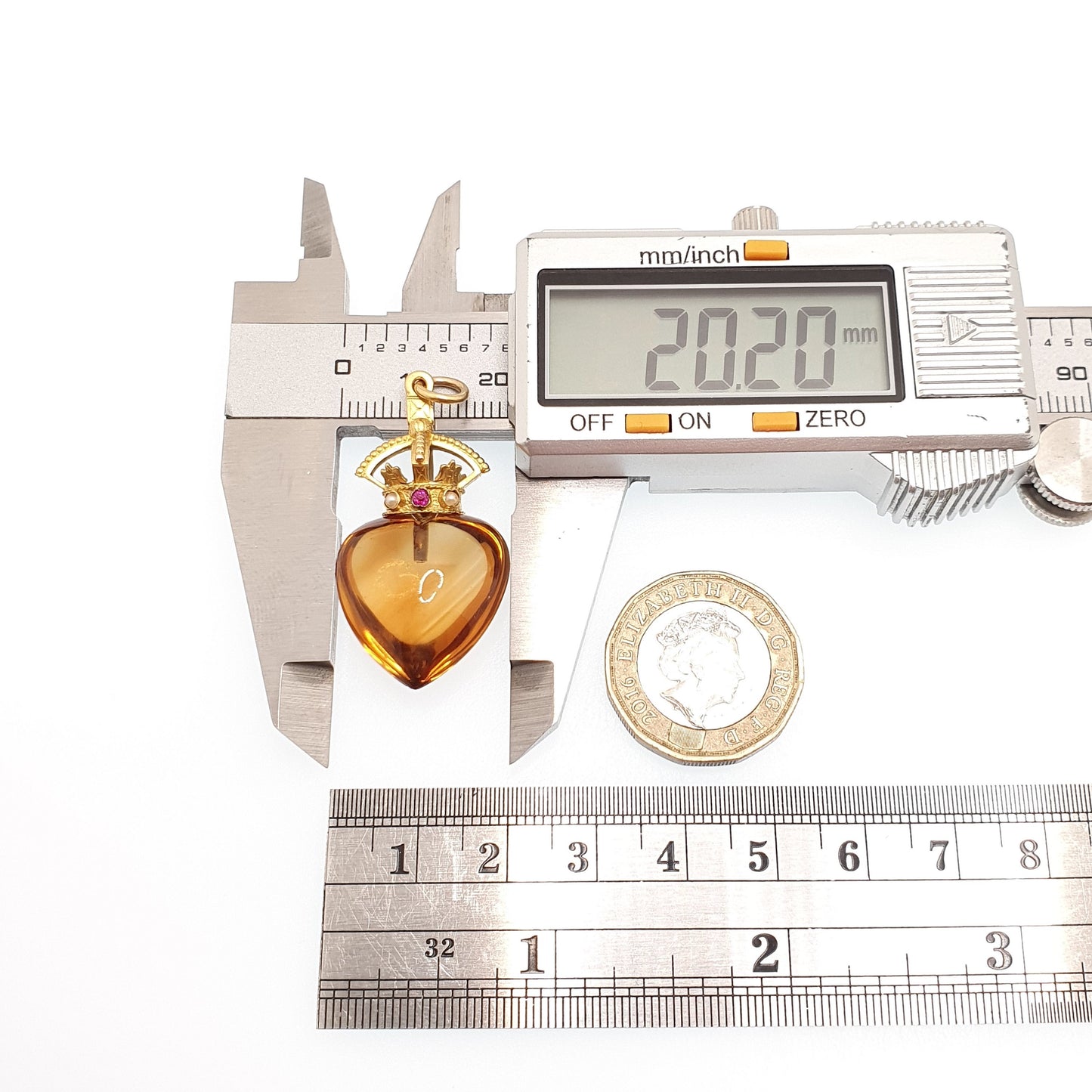 Antique Victorian 9ct Gold Citrine Crown Heart Pendant Necklace Scottish Style Rare Gemstone Solid 375 Vintage Womens Jewelry Jewellery