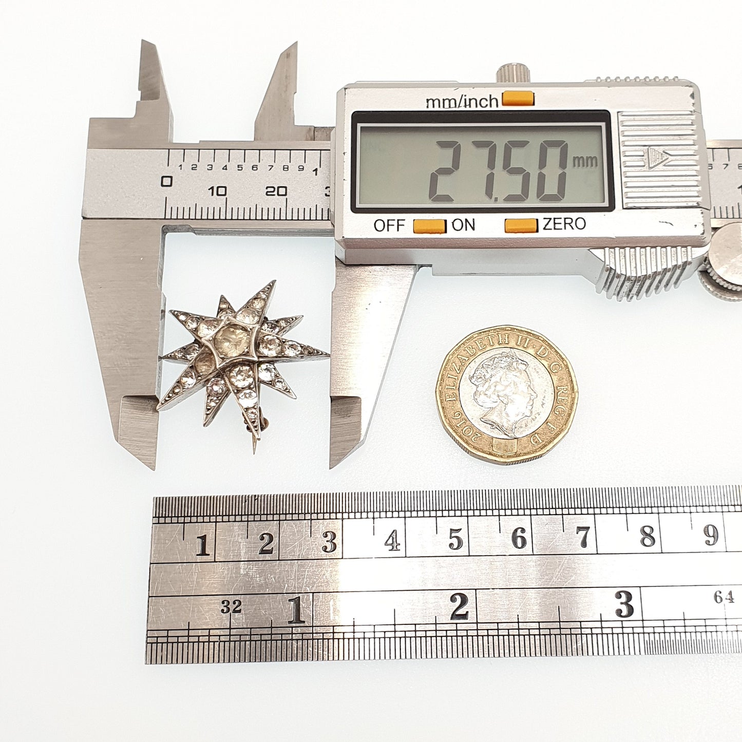 Antique Victorian Star Solid Silver Brooch Diamond Paste Old Cut Foiled Sparkly Shooting Star Celestial Womens Jewelry Jewellery Vintage