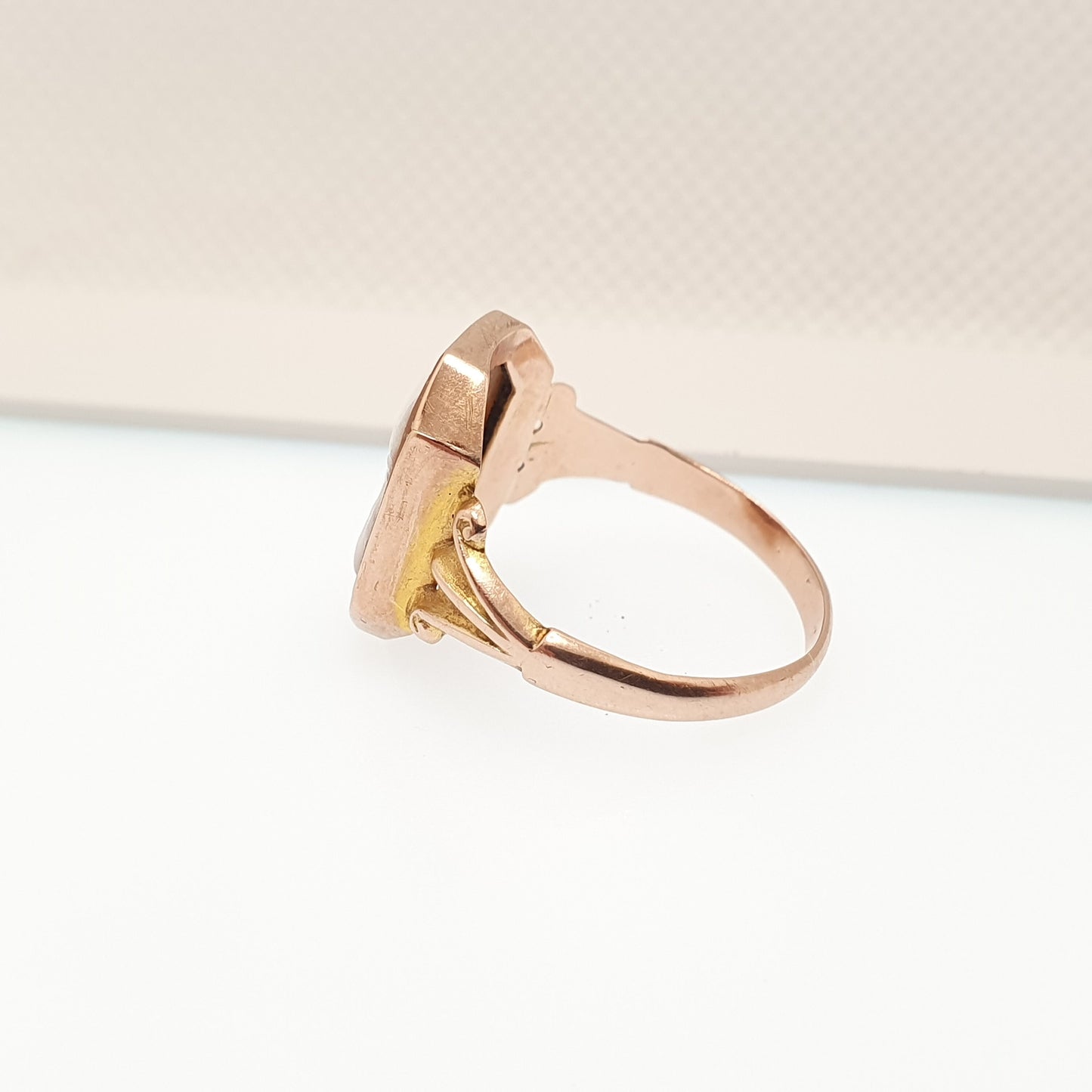 Antique 9ct Gold Cameo Ring 1917 Hallmark Solid 9k 375 Signet Rectangular Rose Gold Genuine Shell 1910s Vintage Women Jewelry Jewellery